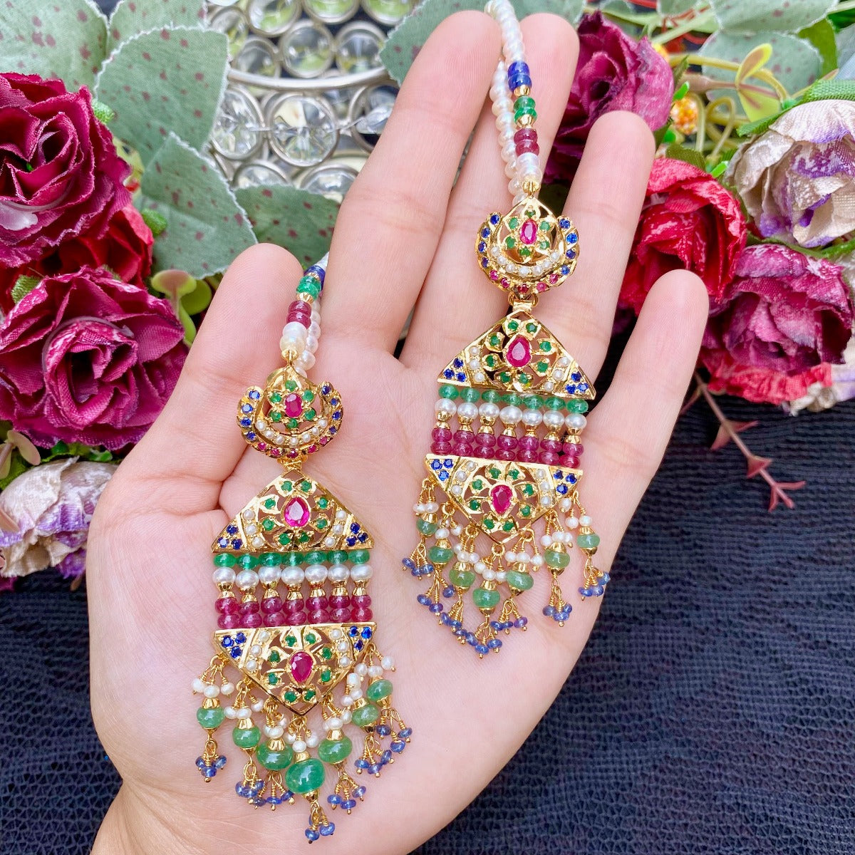 multicoloured jhoomar earrings