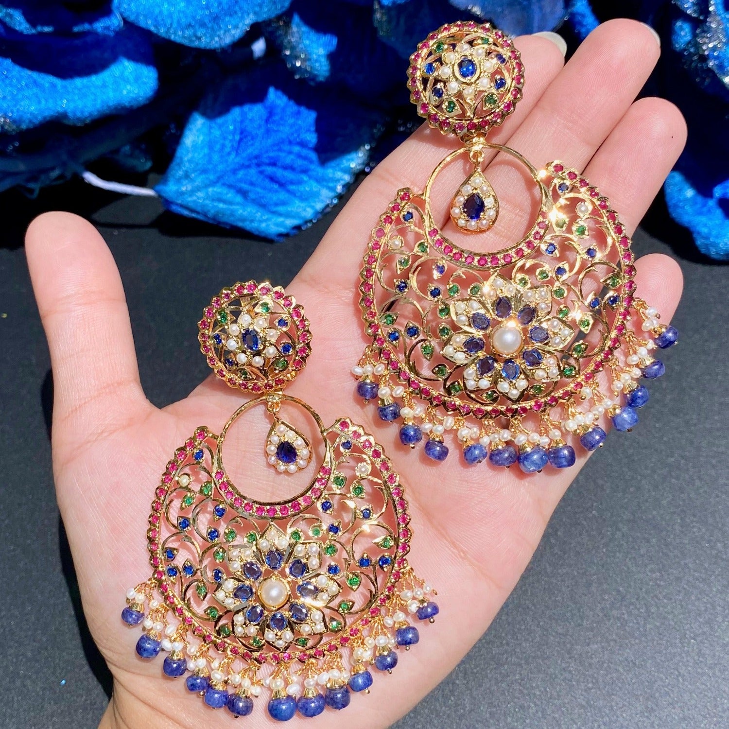 Statement Chandbali Earrings | Gold Polished Sterling Silver | Rudradhan ER 494