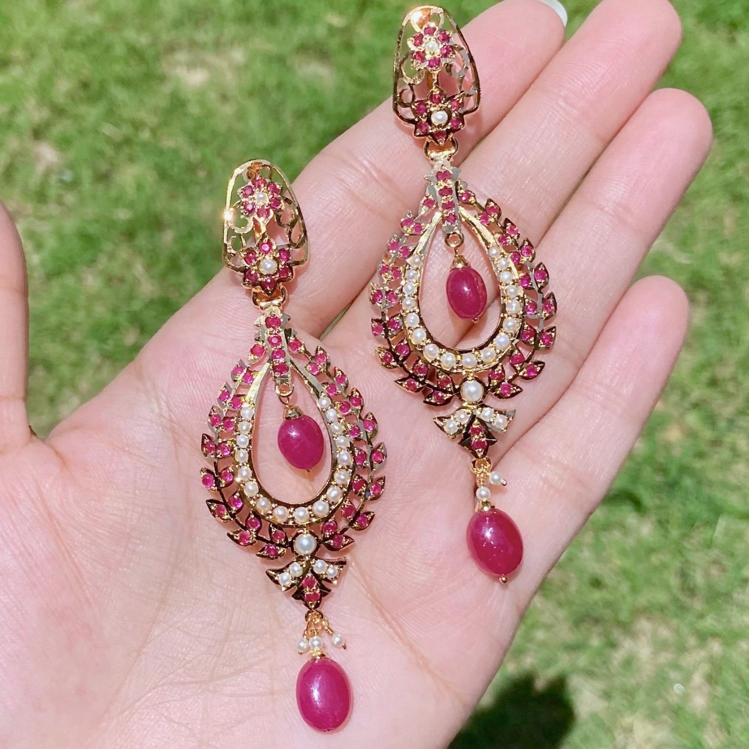 Contemporary Jadau Danglers | Red Earrings | Drop & Dangle ER 612