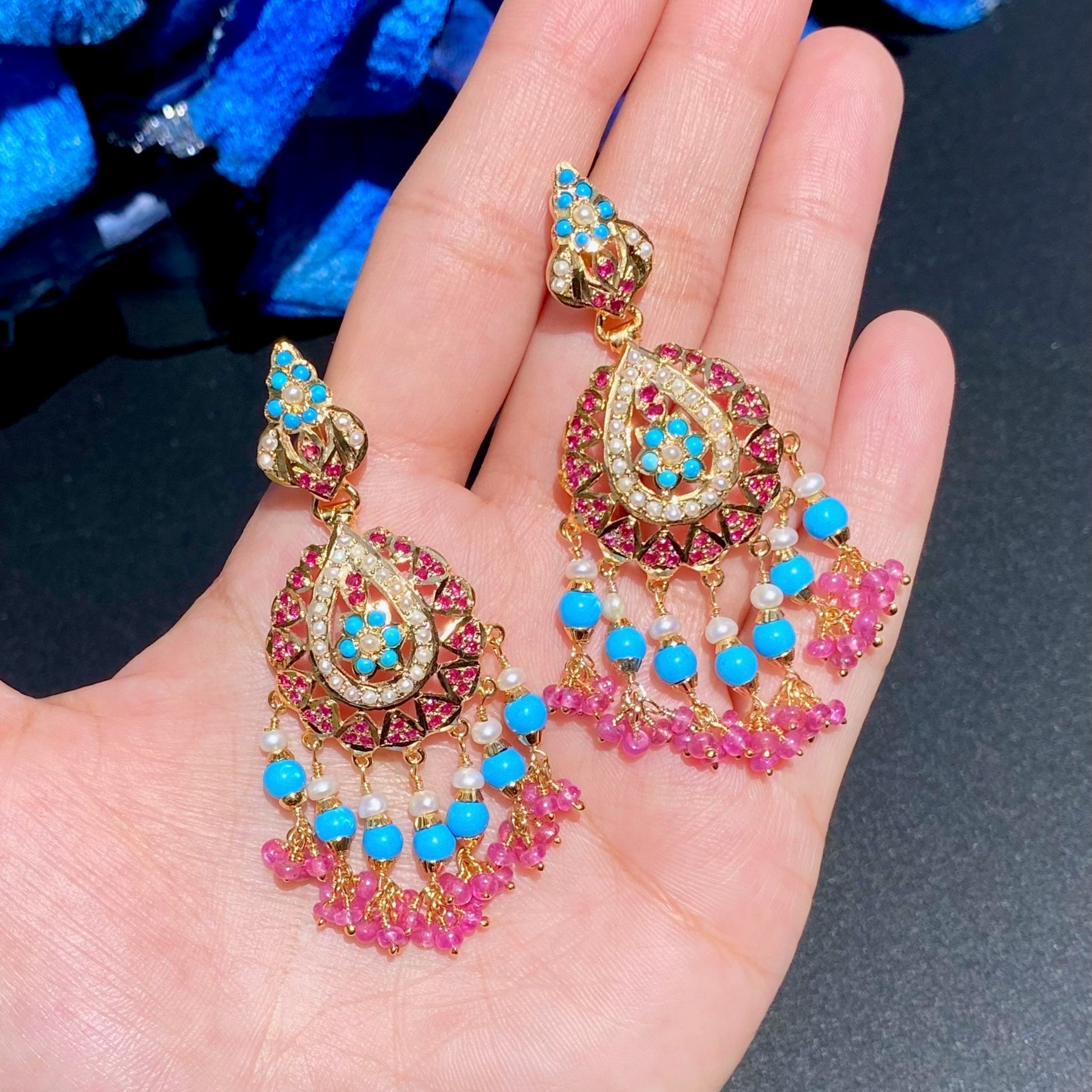 Ruby & Feroza Earrings | Gold Plated on Silver | For Women ER 616