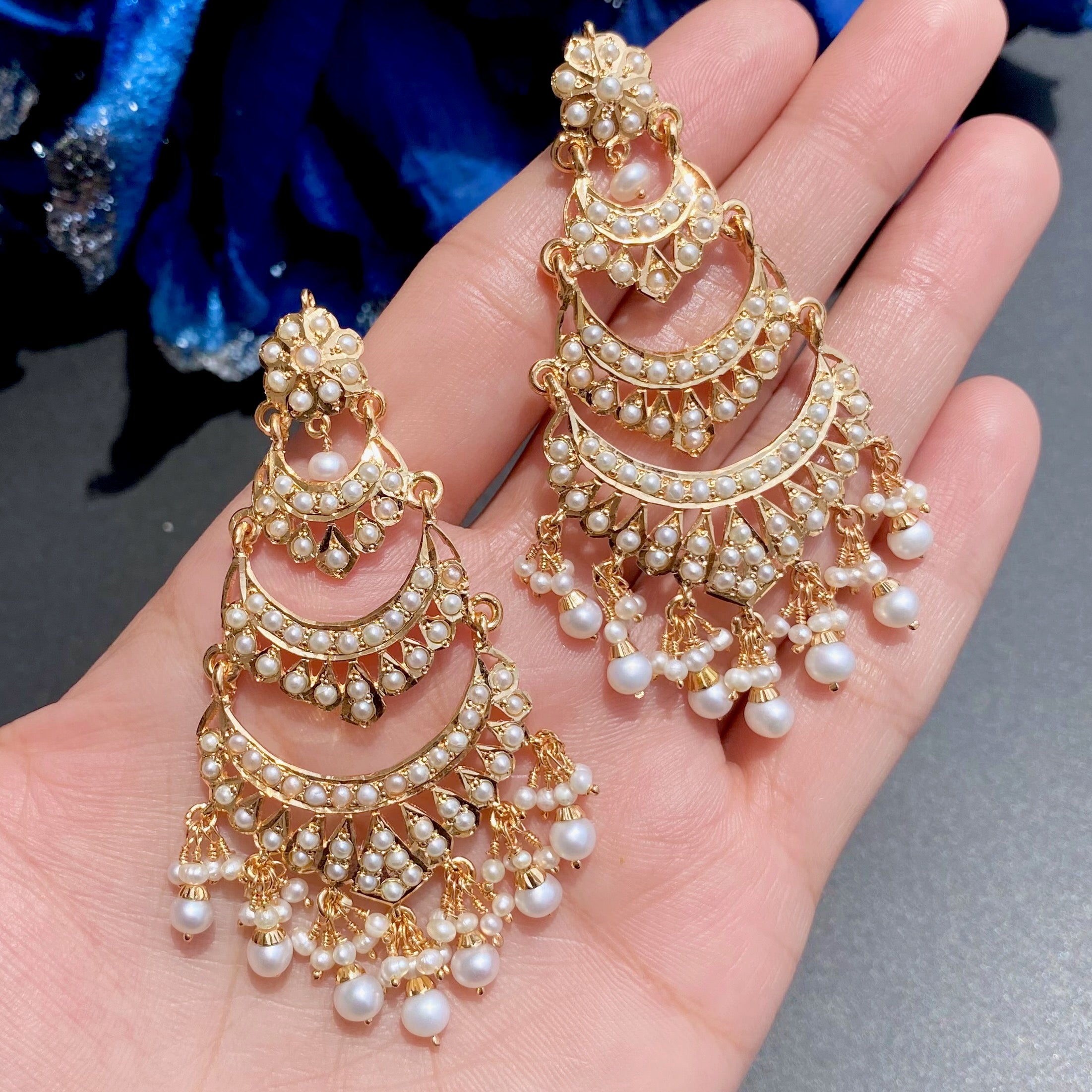 Multi Step Pearl Danglers | Gold Plated on Sterling Silver ER 760