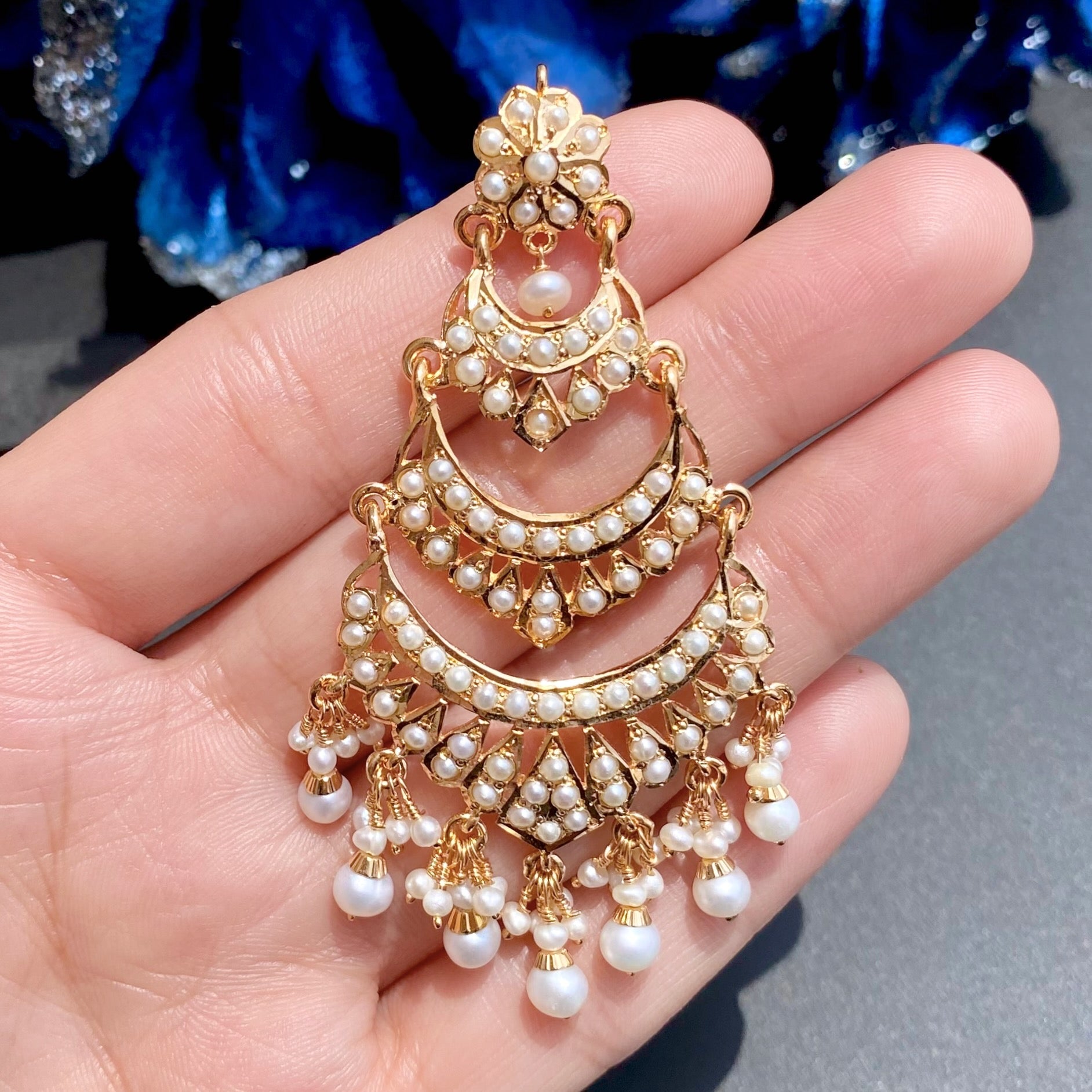 Multi Step Pearl Danglers | Gold Plated on Sterling Silver ER 550