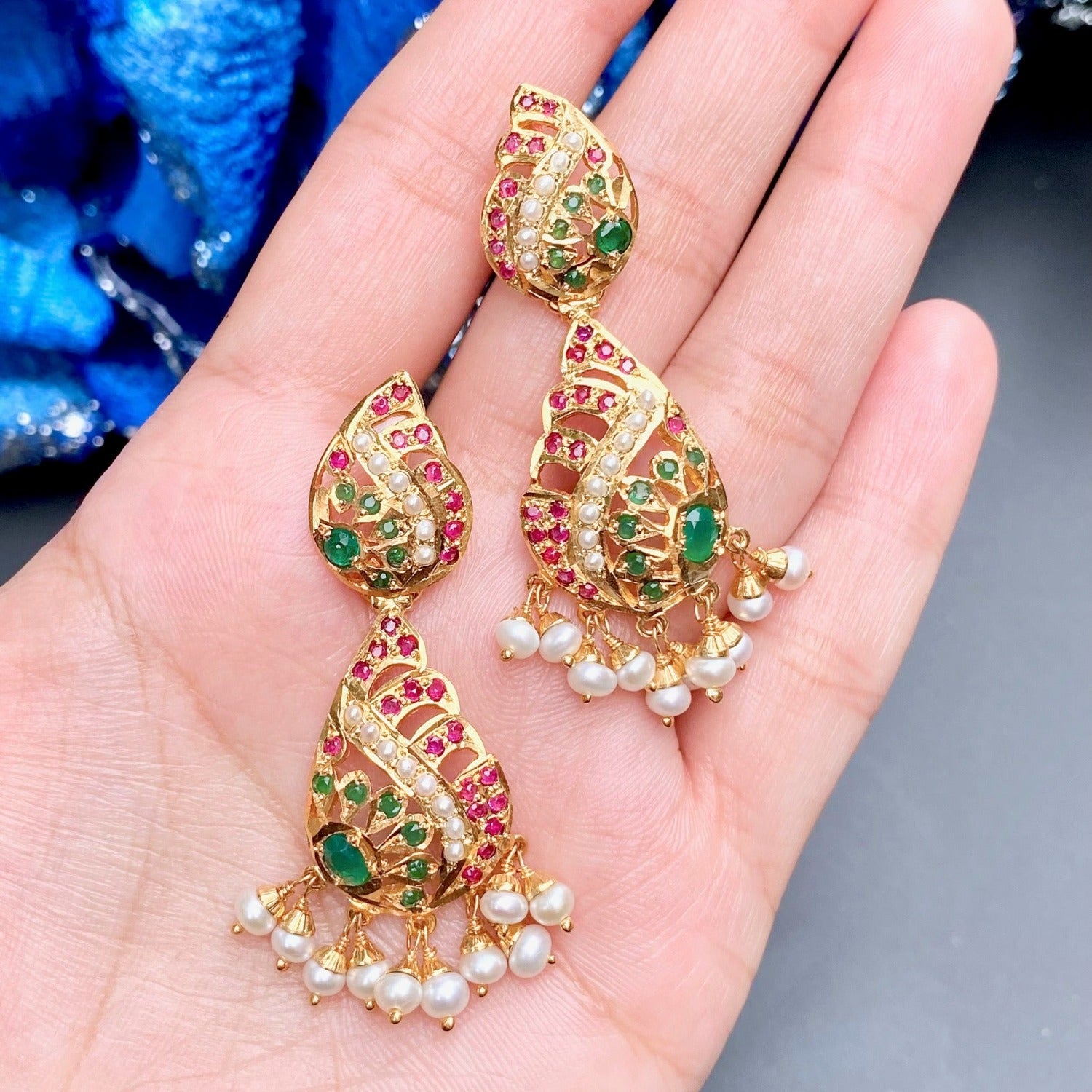 Gold plated jadau earrings