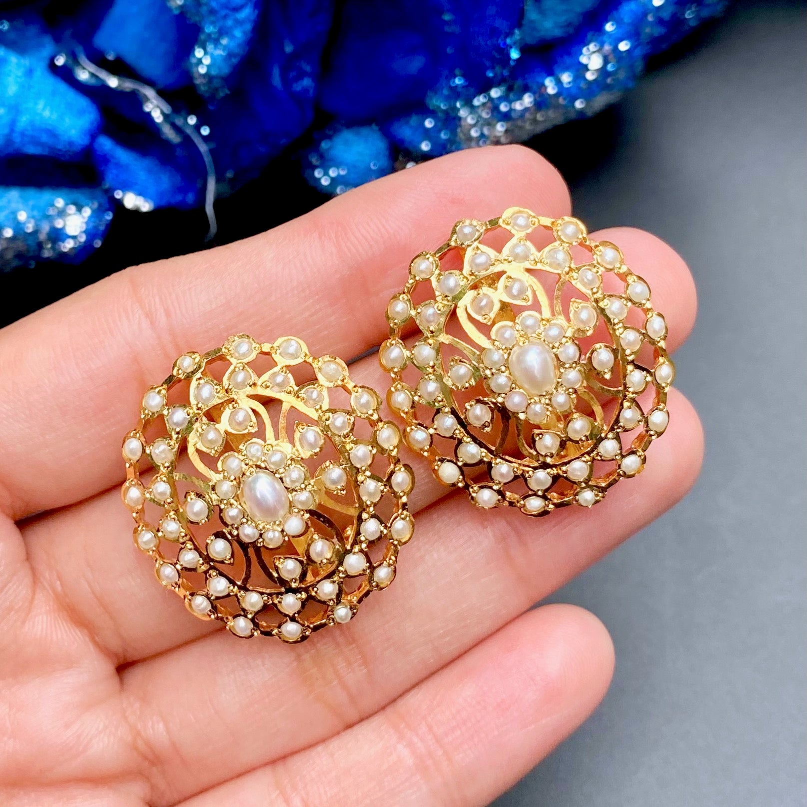 Fine Pearl Earrings | Oval Studs for Women | Freshwater Pearls & Silver ER 627
