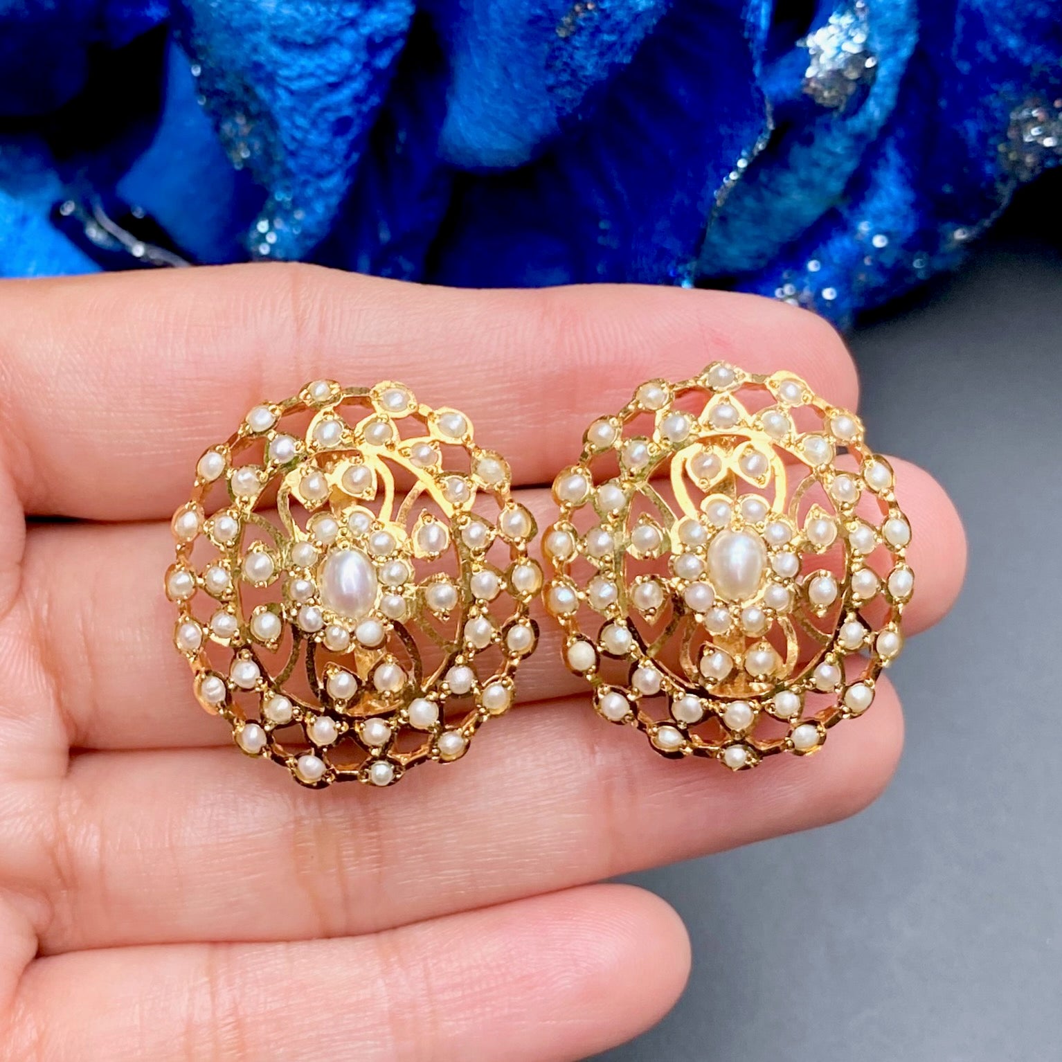 Fine Pearl Earrings | Oval Studs for Women | Freshwater Pearls & Silver ER 627