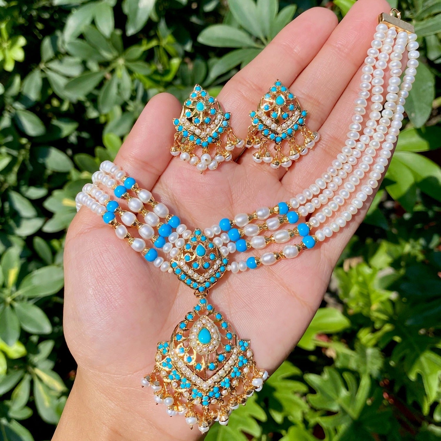 Sky Blue Necklace Set For Indian Bridal Choker Necklace Bridal