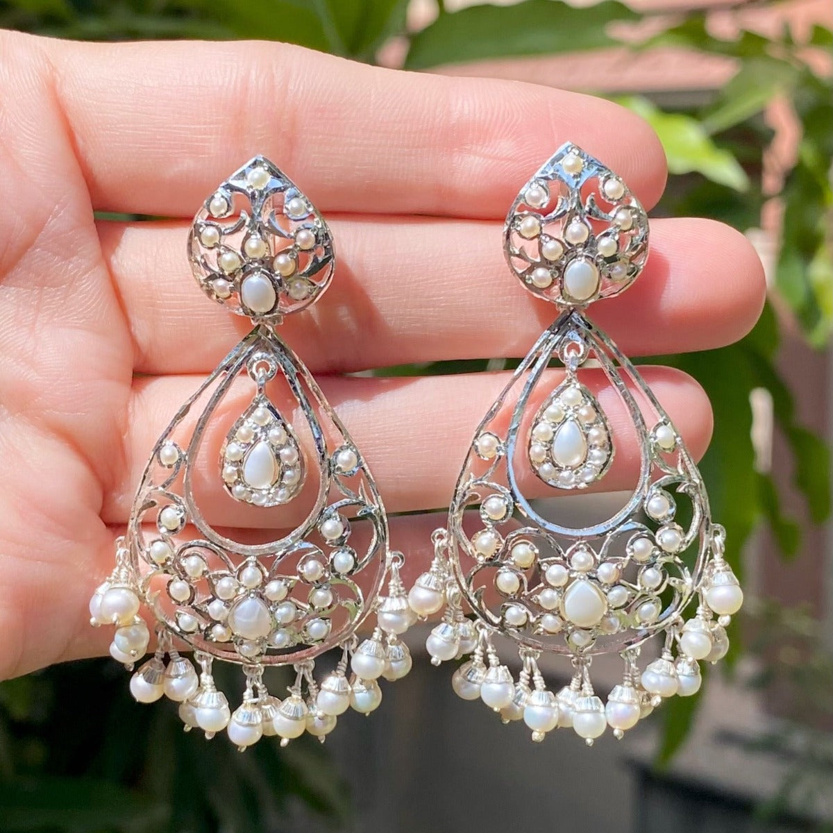 bohemian pearl drop and dangle earrings on silver