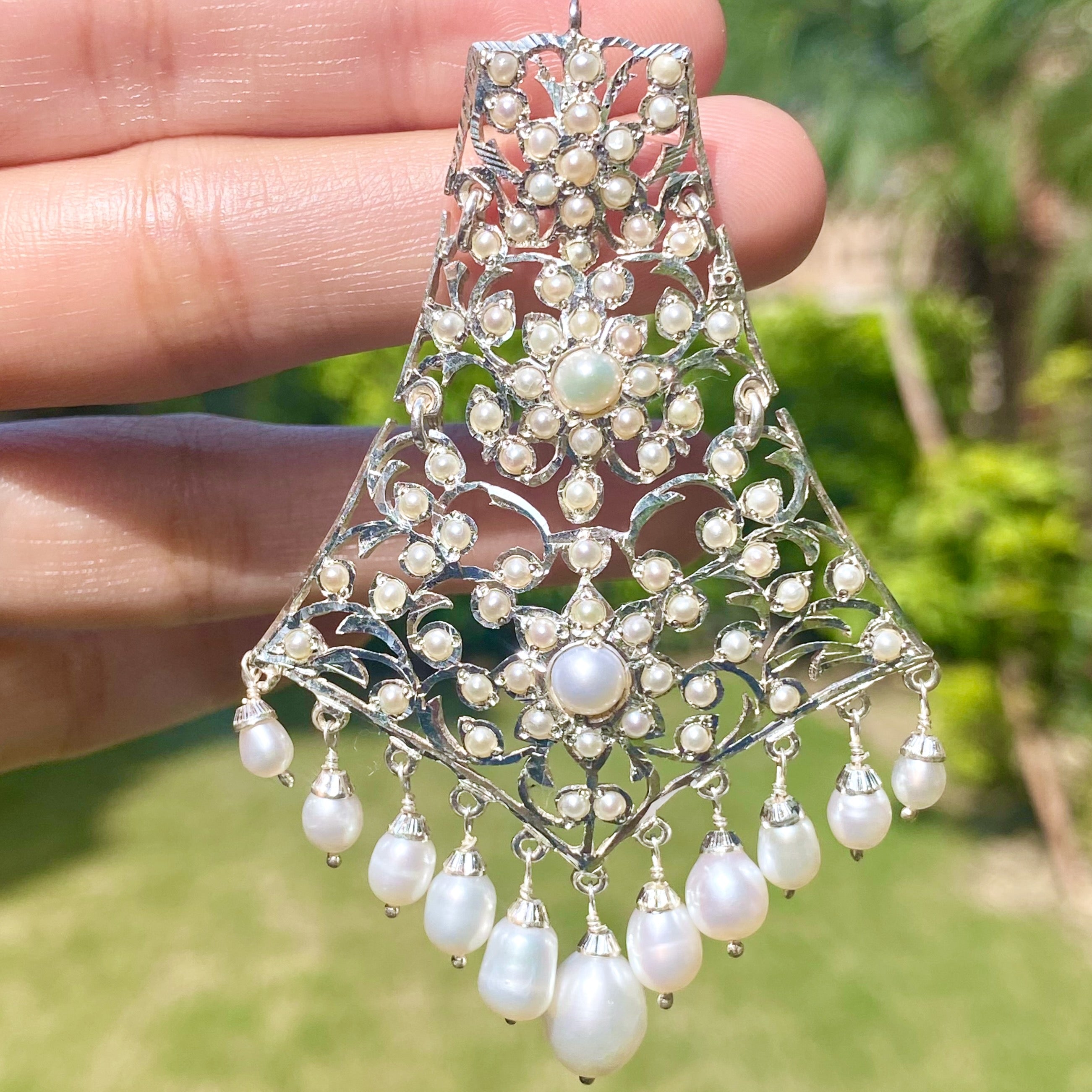 bohemian pearl earrings on silver