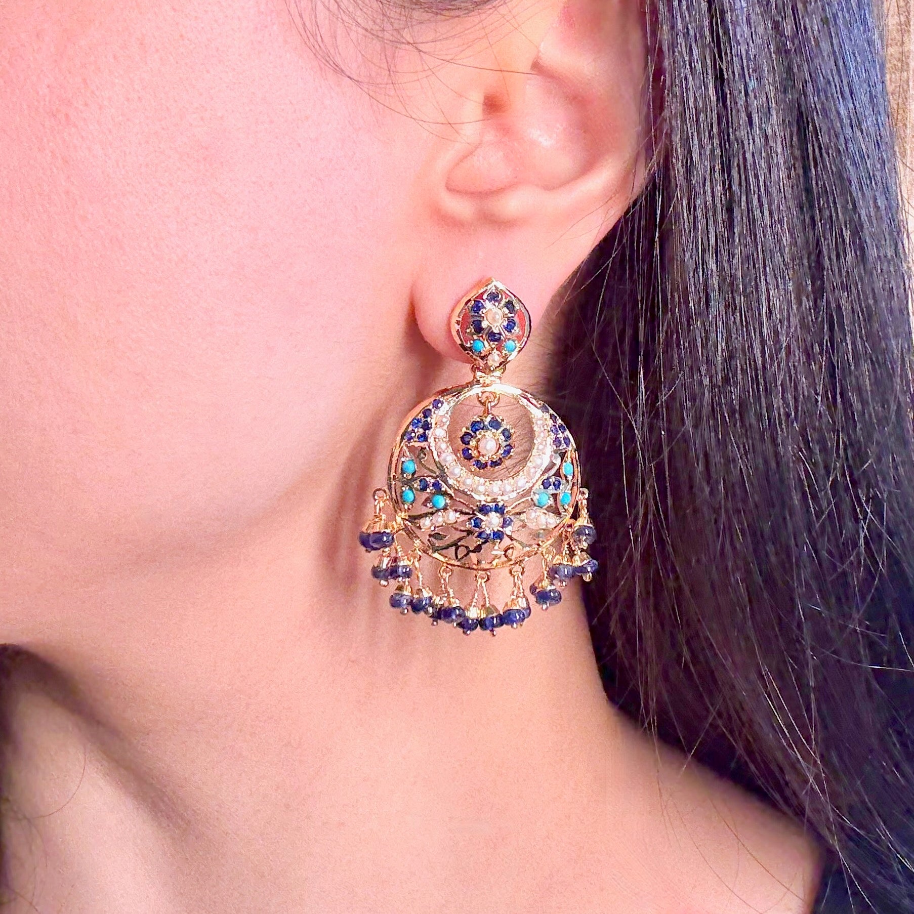 Intricately Handcraftefd Jadau Chandbali Earrings on Sterling Silver ER 630