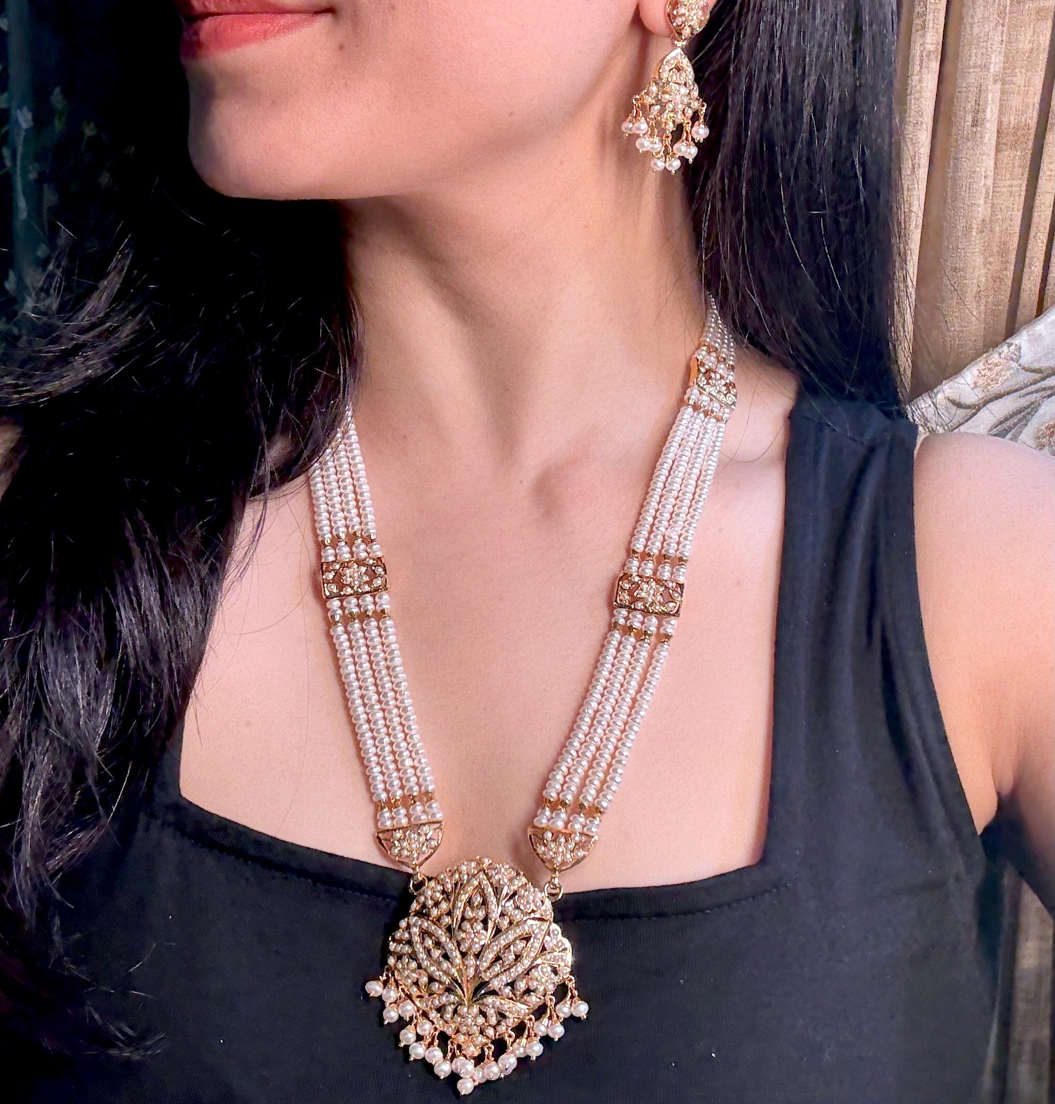 Authentic Pearl Rani Haar Set | Traditional Design | Gold Plated on Silver Base NS 423
