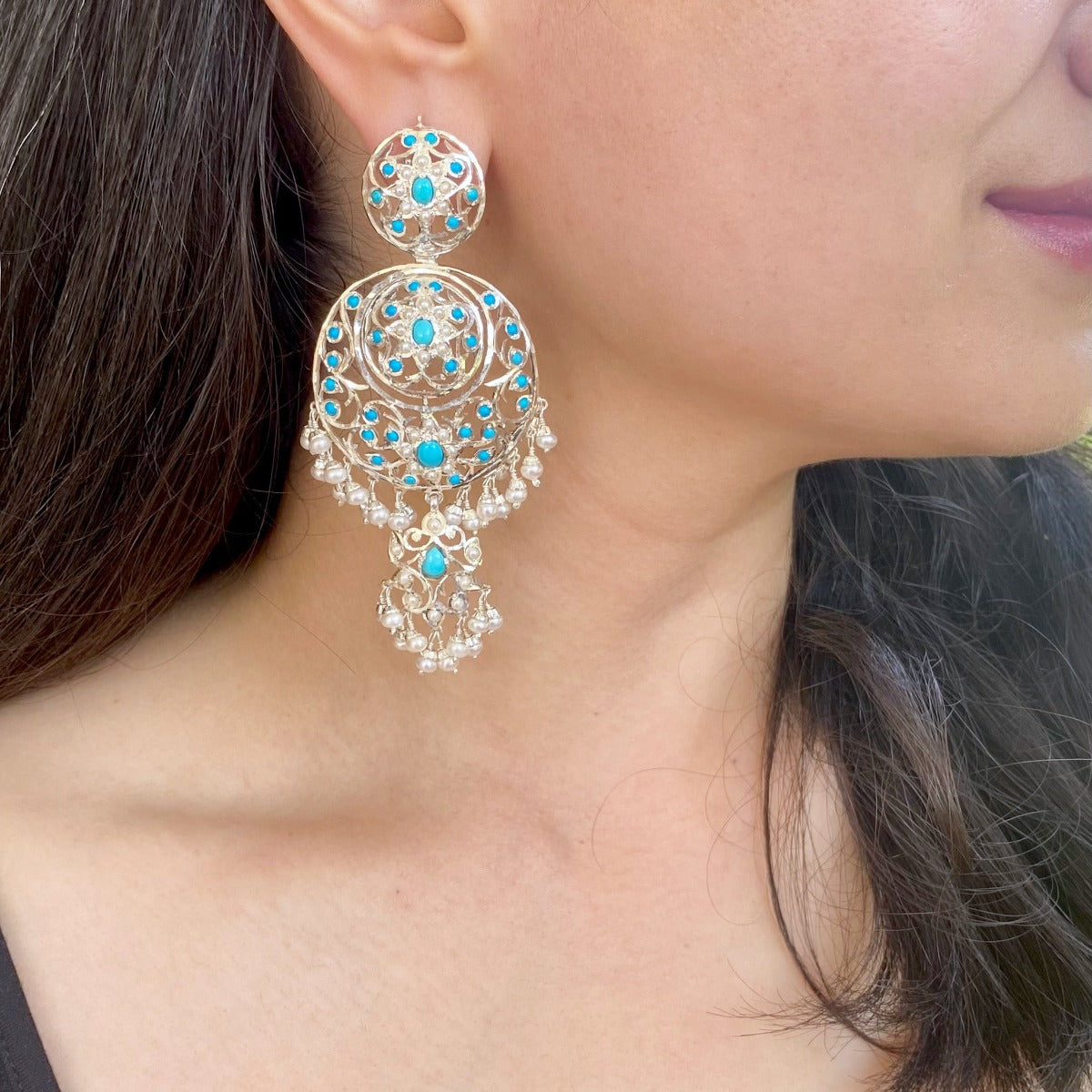 silver earrings in kashmiri design