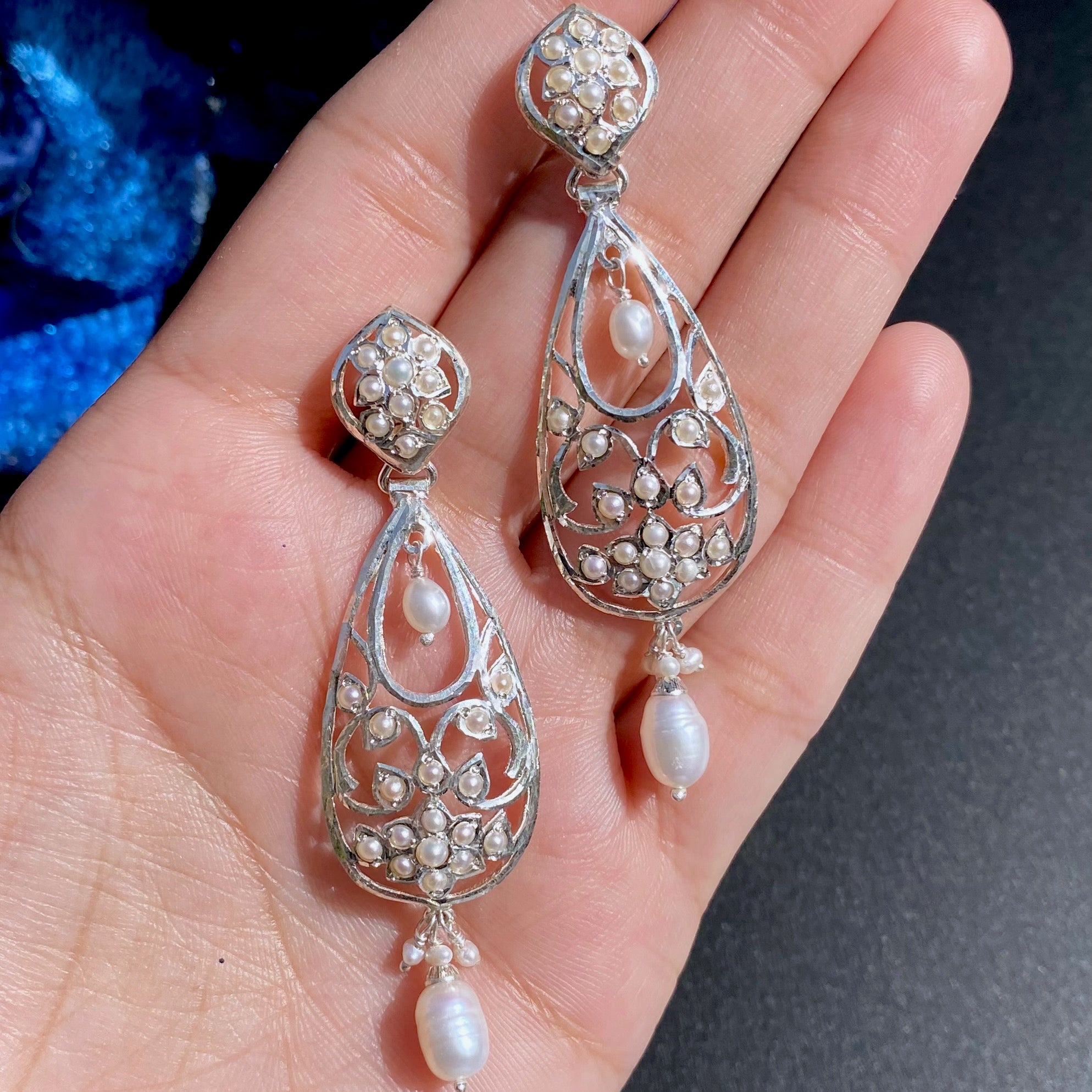 Pearl Drop Earrings | Sterling Silver & Pure Pearls Earrings SER 087