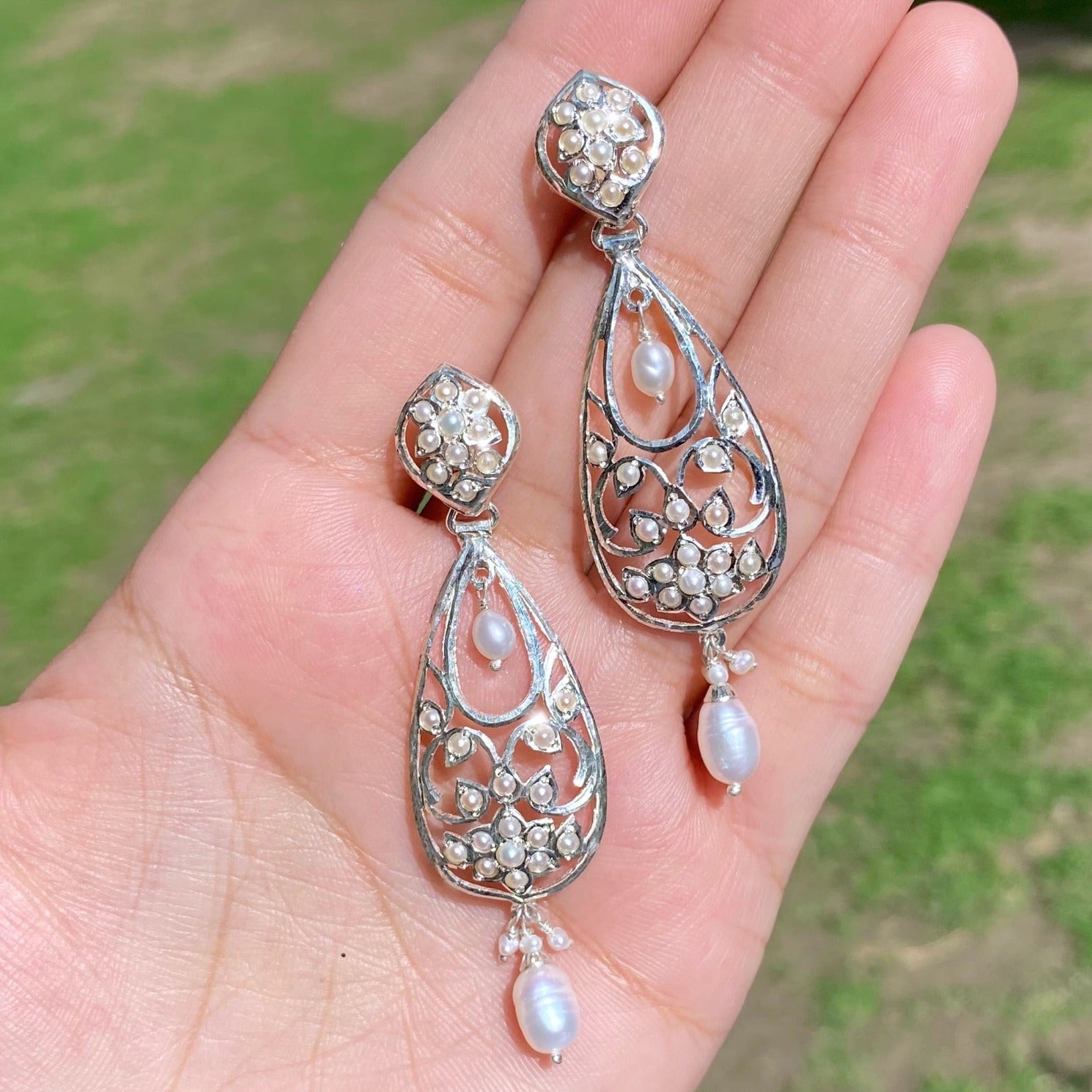 silver and pearl earrings for girls