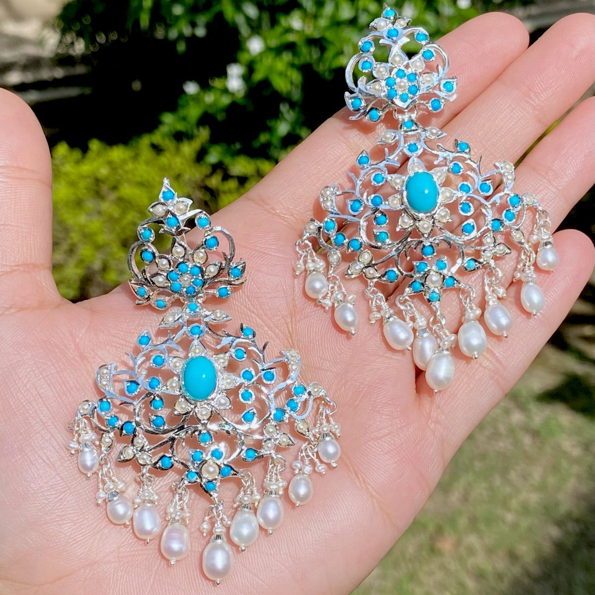 turquoise earrings with pearl drops