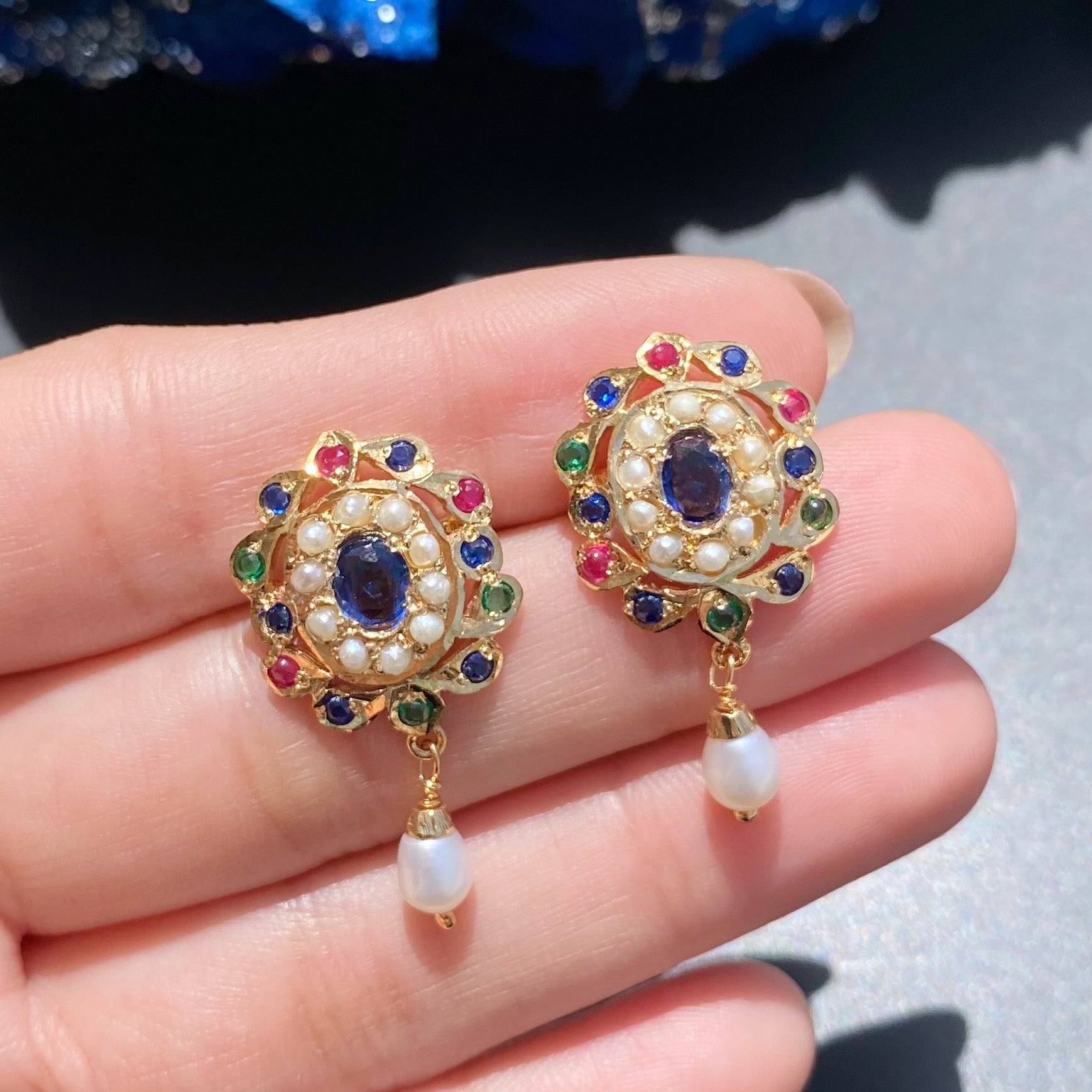 Multocoloured Stud Earrings For Women | Gold Plated on Sterling Silver