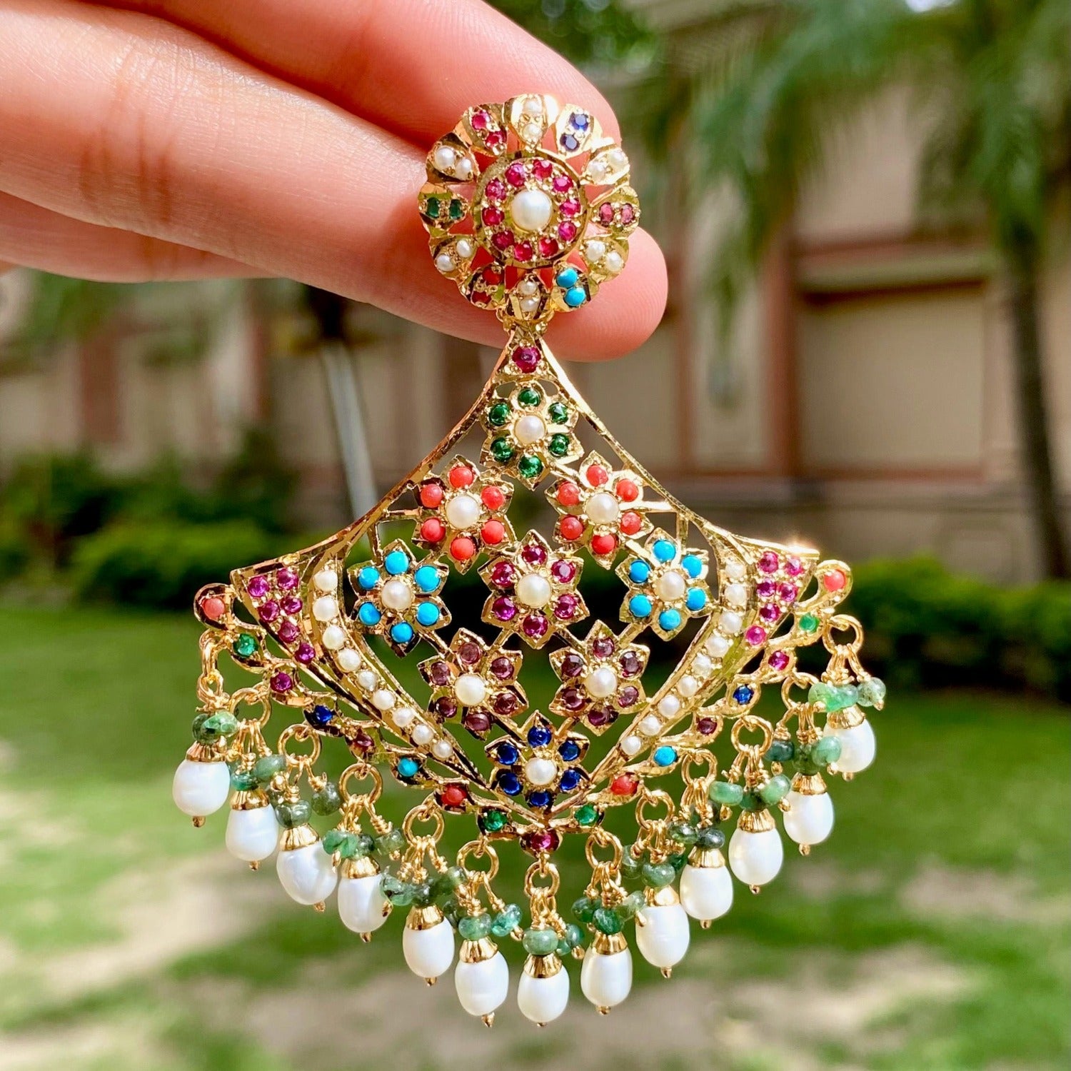gold plated jadau earrings online shopping