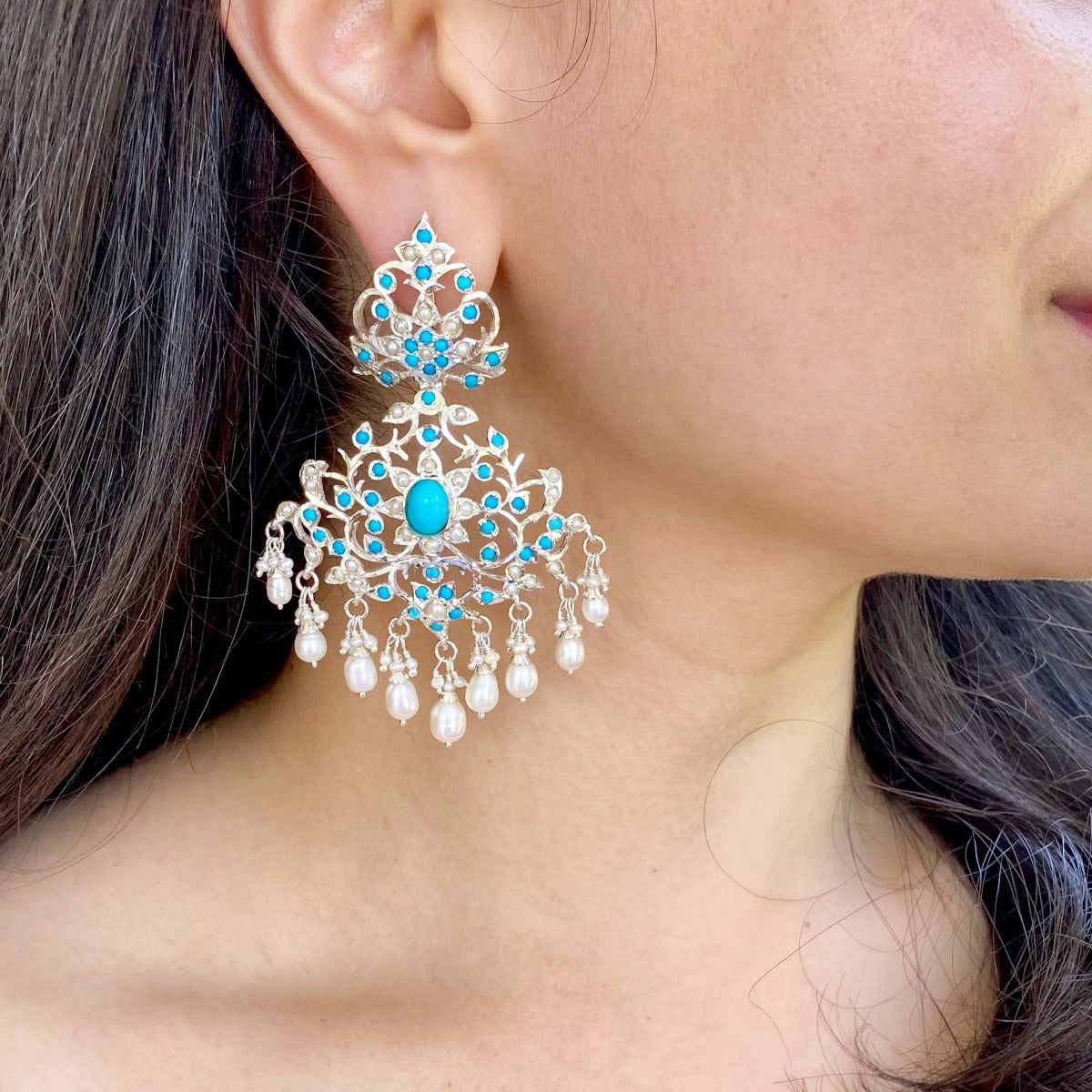 pearl turquoise edwardian earrings design
