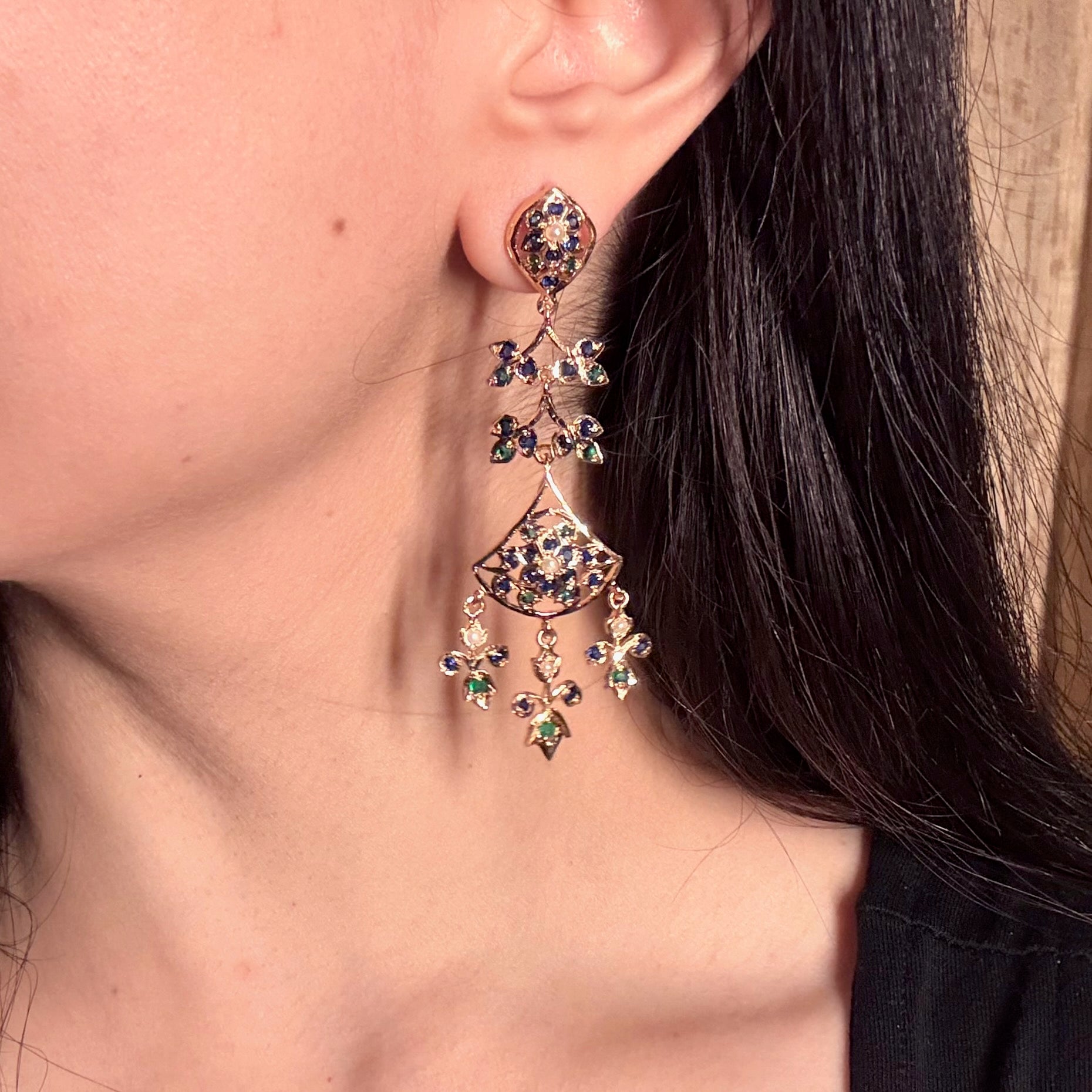 Long Drop & Dangle Earrings | Exquisitely Designed Immitation Jadau Jewelry | BER 018