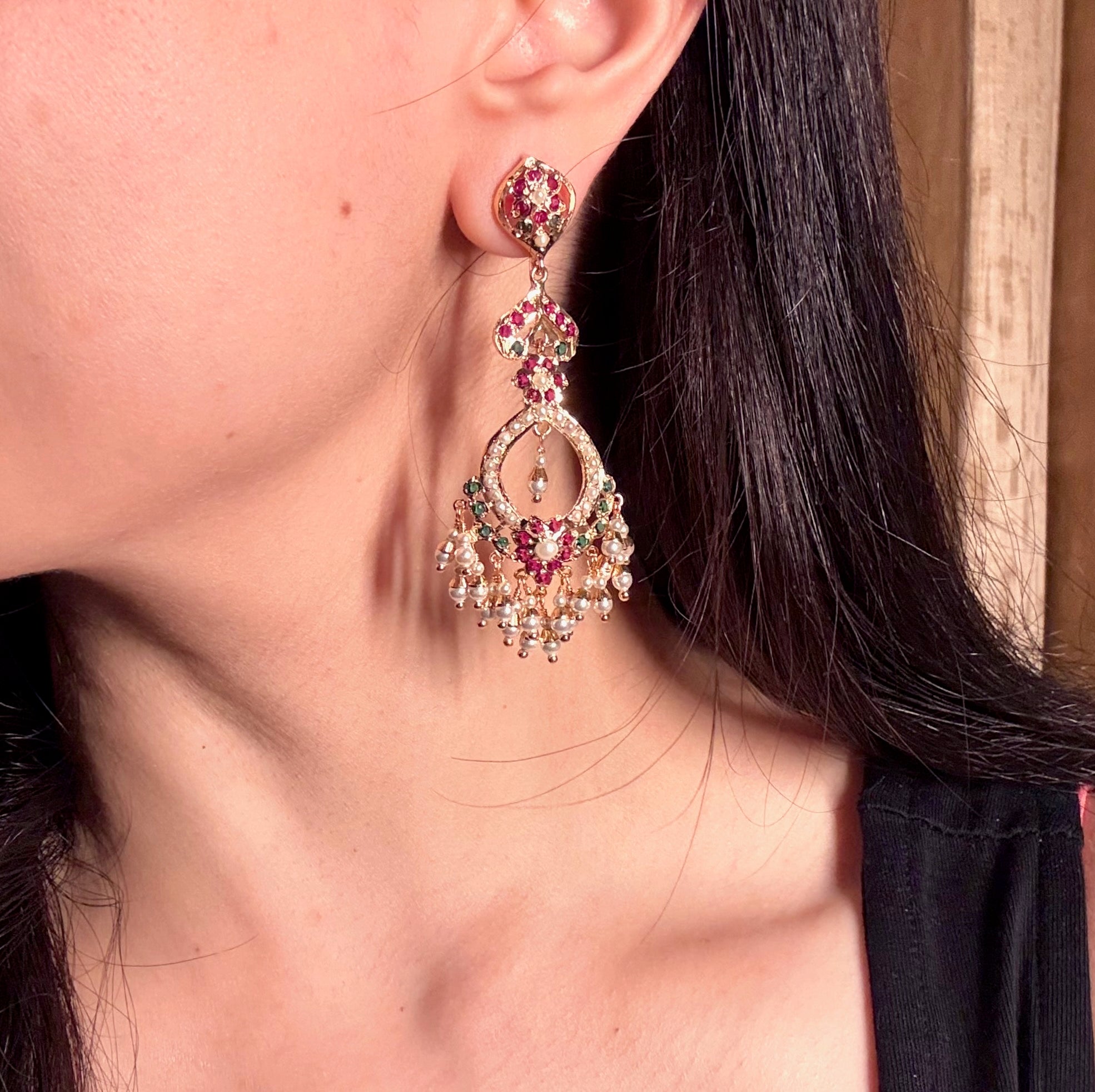 Long Jadau Danglers For Girls | Gold Plated on Brass BER 003