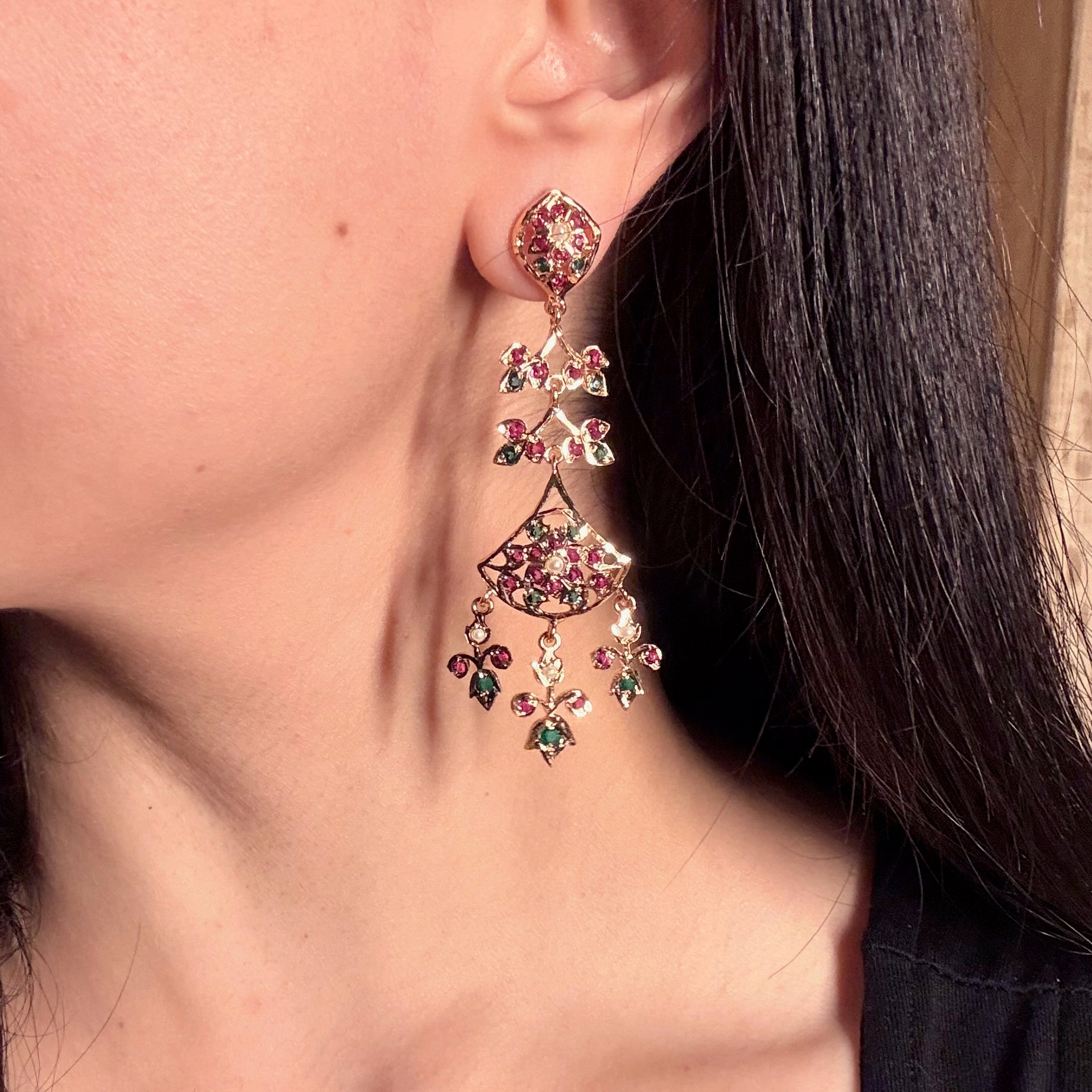 Long Cute Jadau Earrings | BER 017