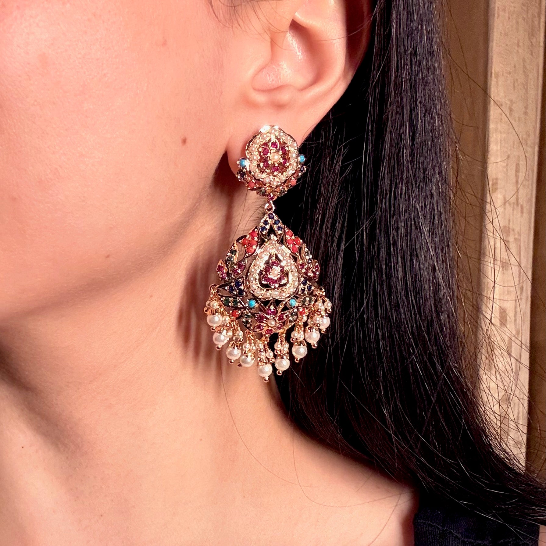 Statement Navratna Danglers | Classic Jadau Design BER 023