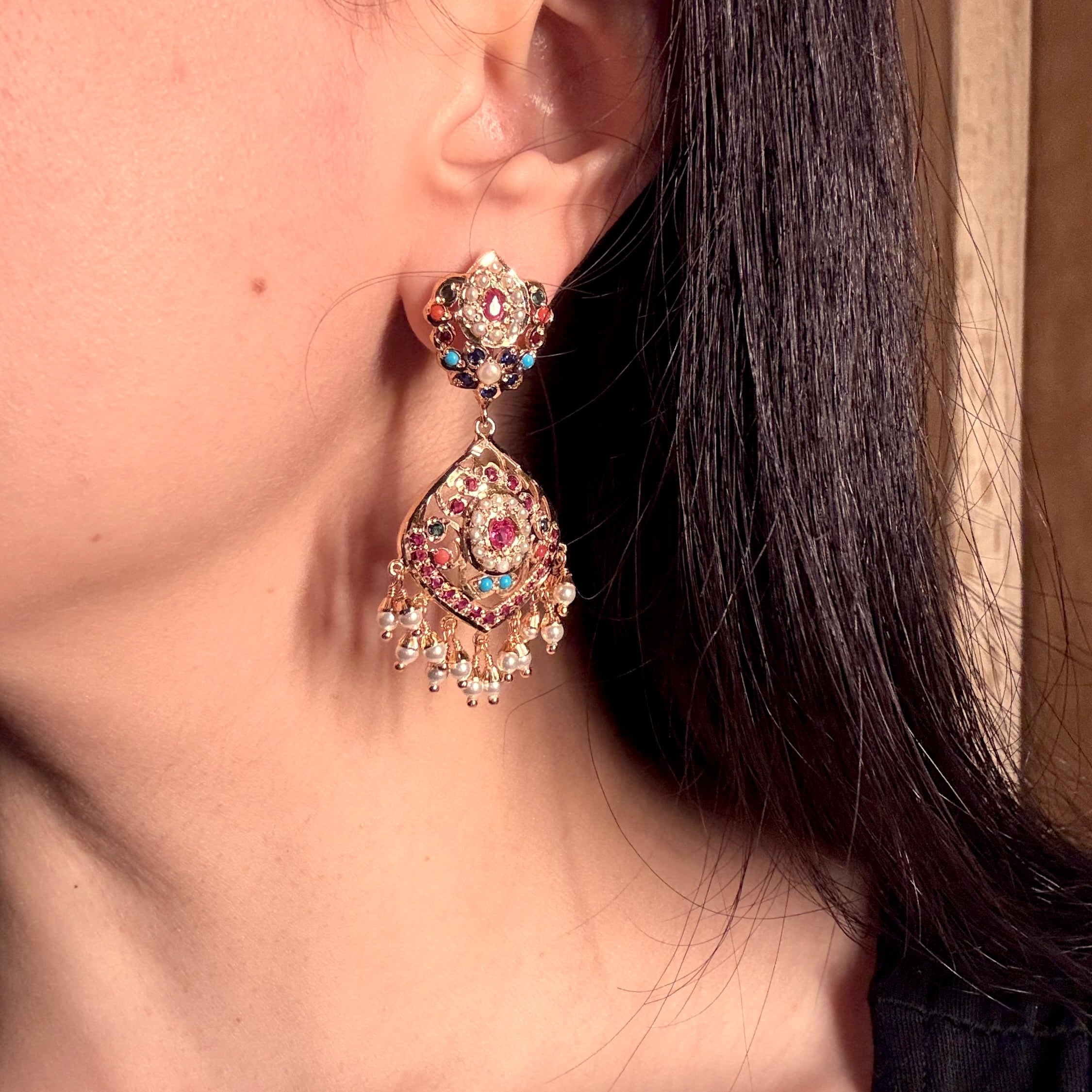 Gold Plated Navratna Earrings | Premium Fashion Jewelry BER 007