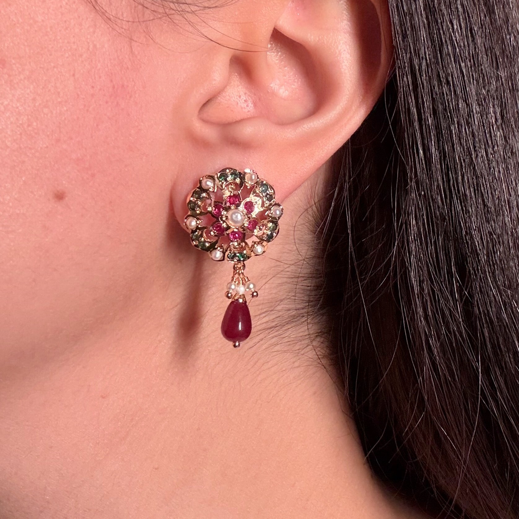 Gold Plated Jadau Tops | Daily Wear Artificial Earrings BER 013