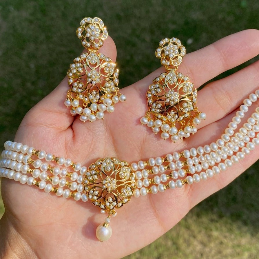 Necklace – 4 Line Ruby Pearl Gold Ball Sutti Half N Half | Gujjadi Swarna  Jewellers