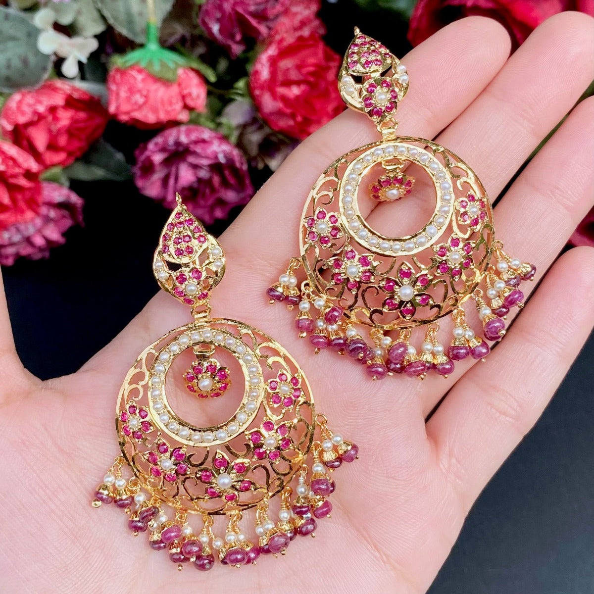 ruby chandbali earrings