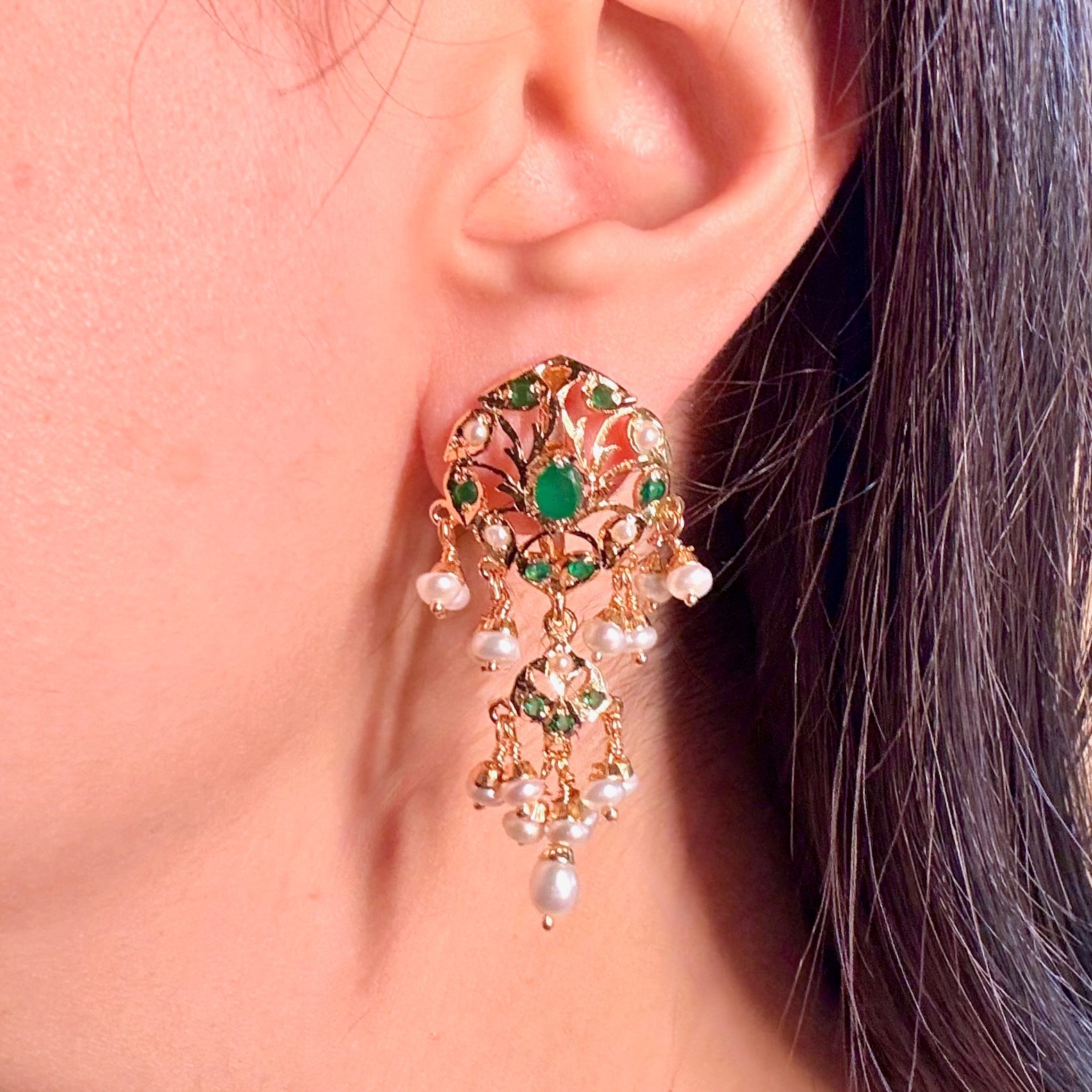 Cute Emerald Green Jadau Earrings | Gold Plated on Silver ER 617