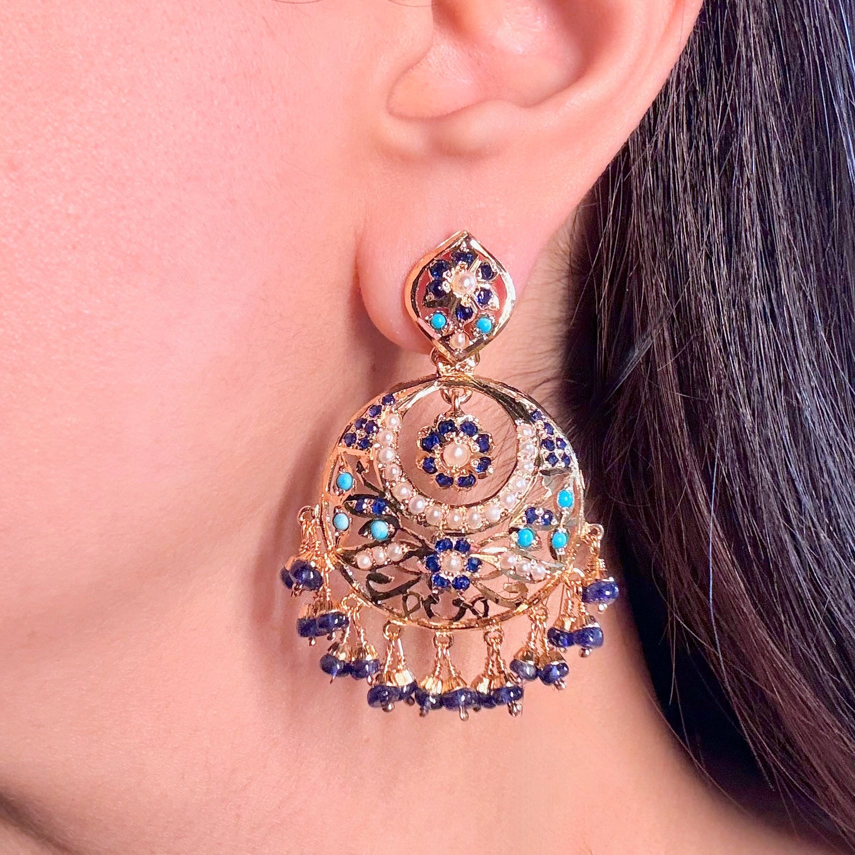 Intricately Handcraftefd Jadau Chandbali Earrings on Sterling Silver ER 630