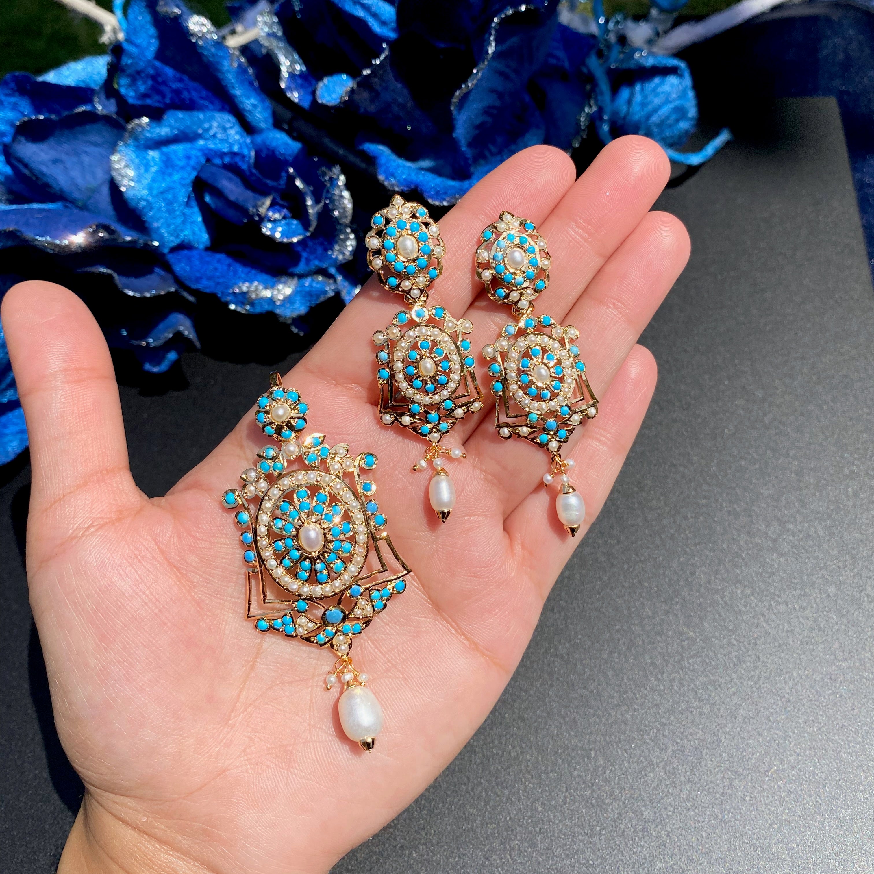 Stunning Turquoise Pendant & Earrings Set | Indo Western Design PS 126