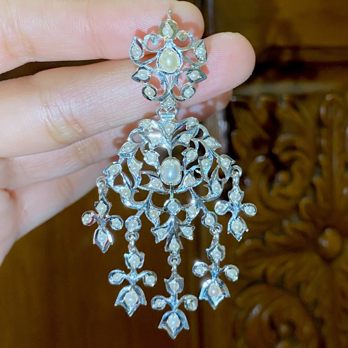 seed pearl earrings on silver