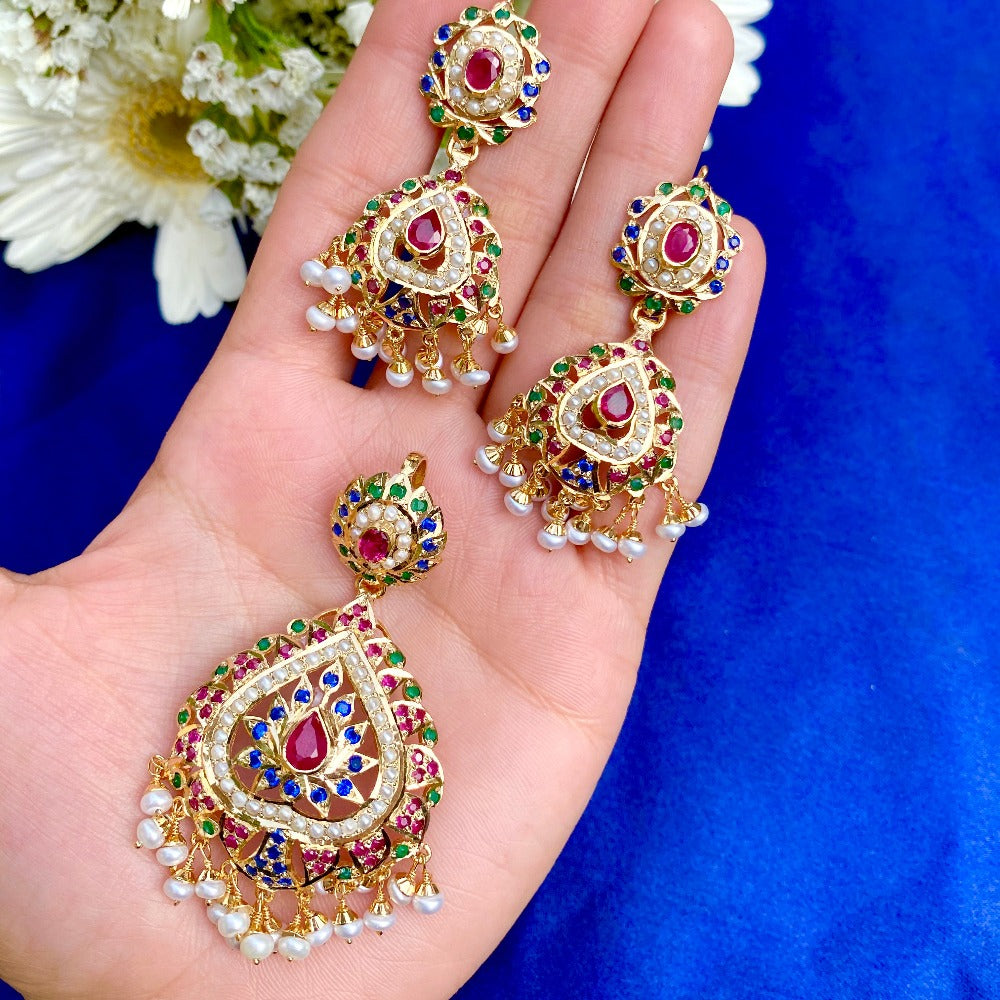 buy online jadau pendant set in silver with gold plating