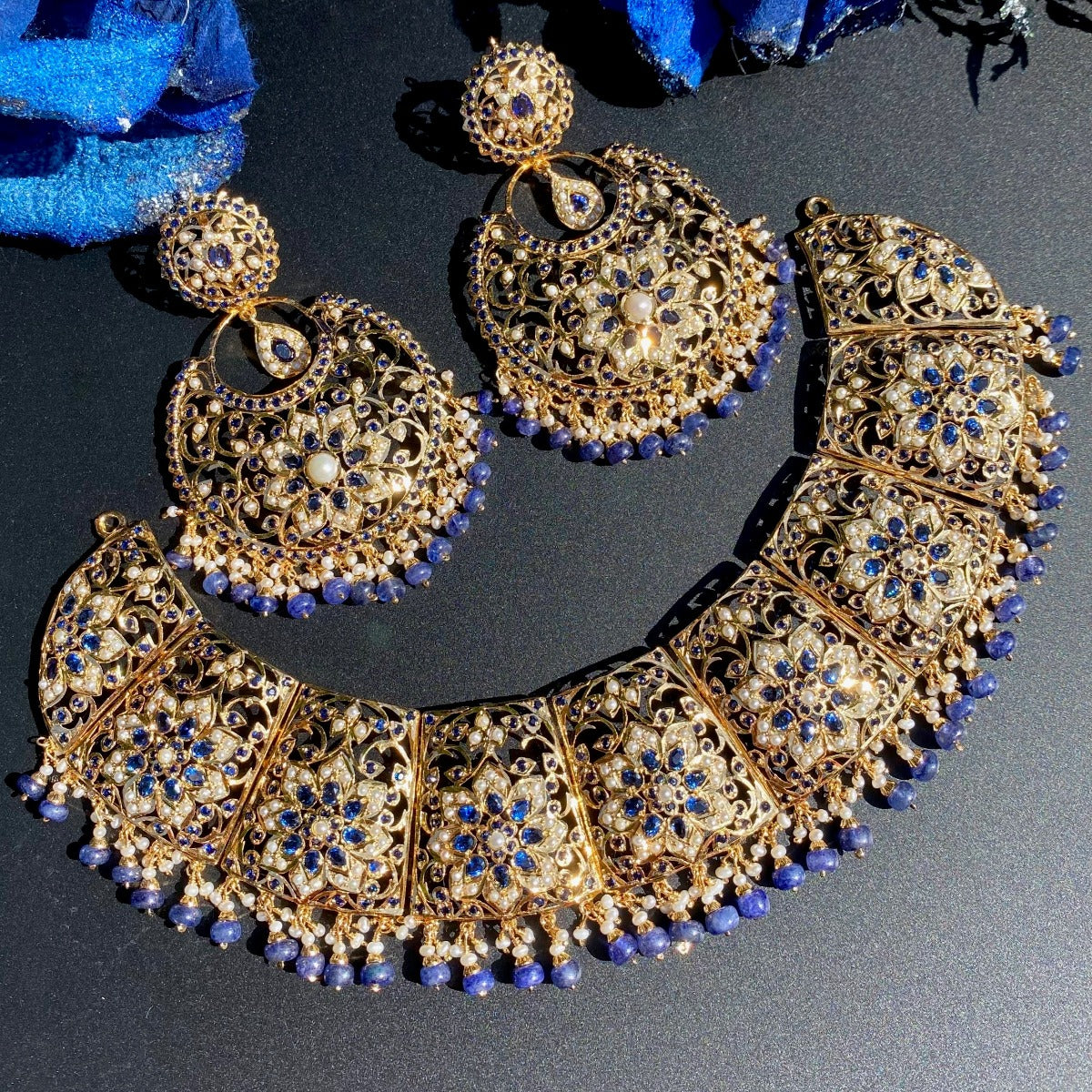 Bridal Indian Necklace | Bridal Earrings | Gold Plated on Sterling Silver NS 227