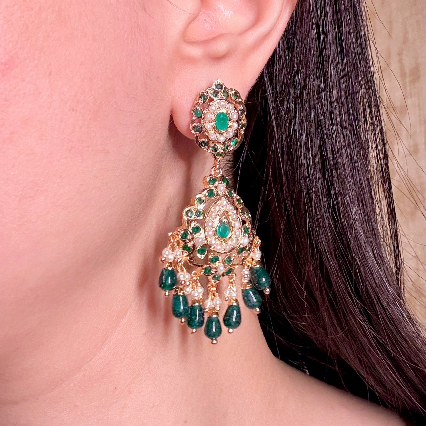Green Jadau Earrings | Gold Plated on Brass BER 063