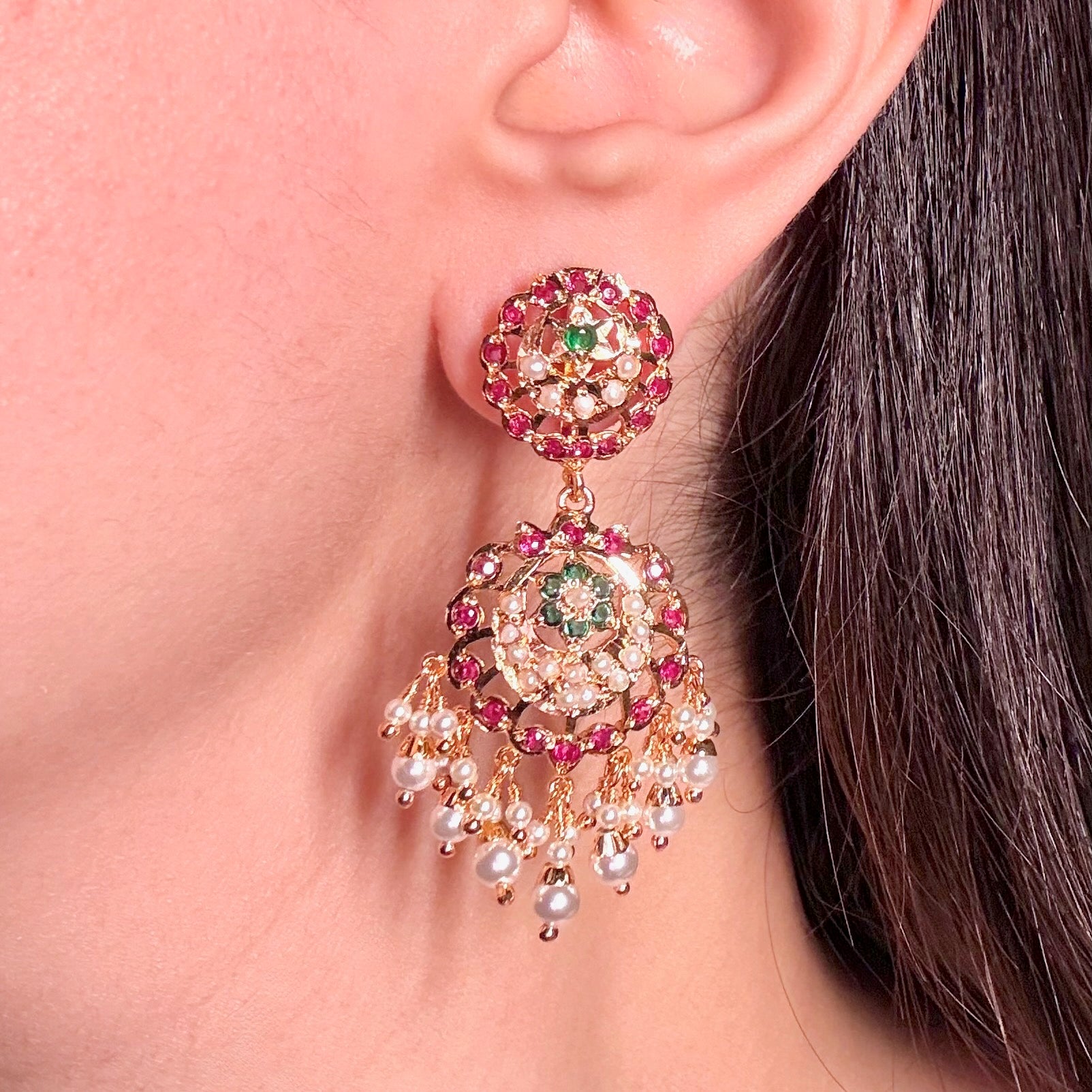 Floral Jadau Earrings | Gold Plated on Alloy Base BER 064