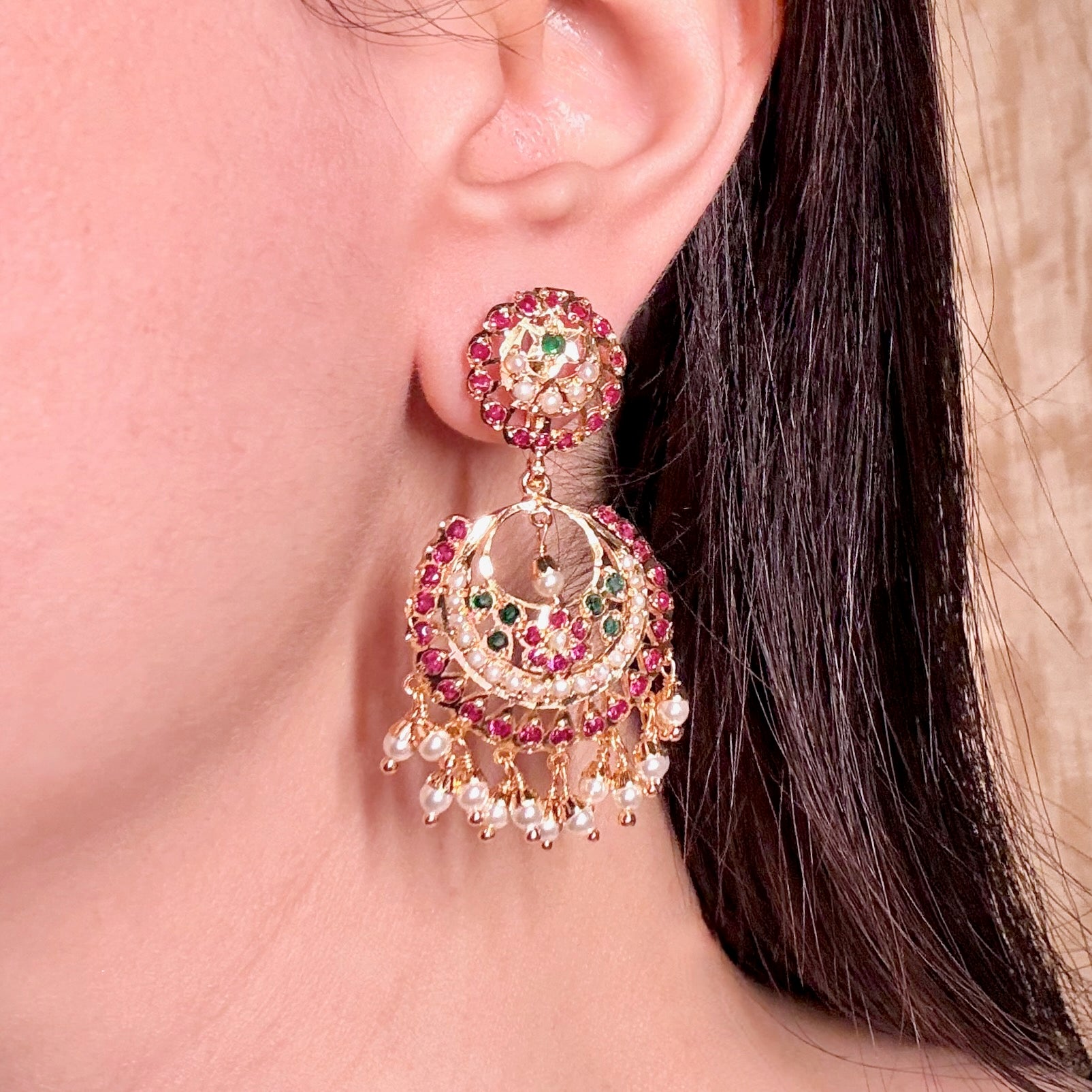 Elegant Jadau Chandbali Earrings BER 058