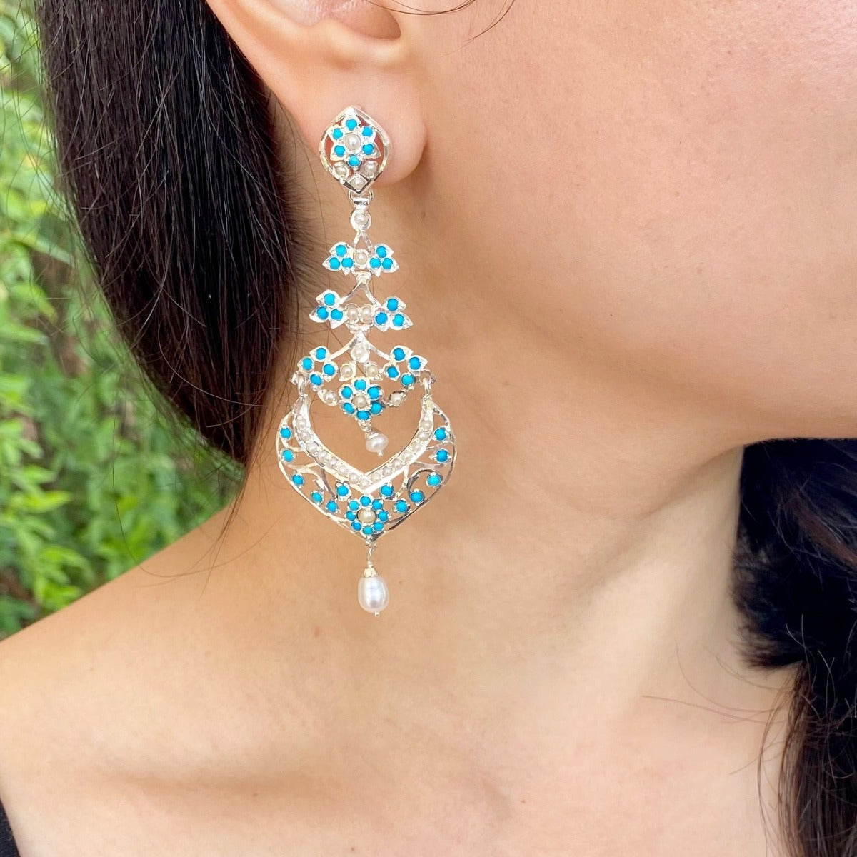 turquoise earrings with pearl drop
