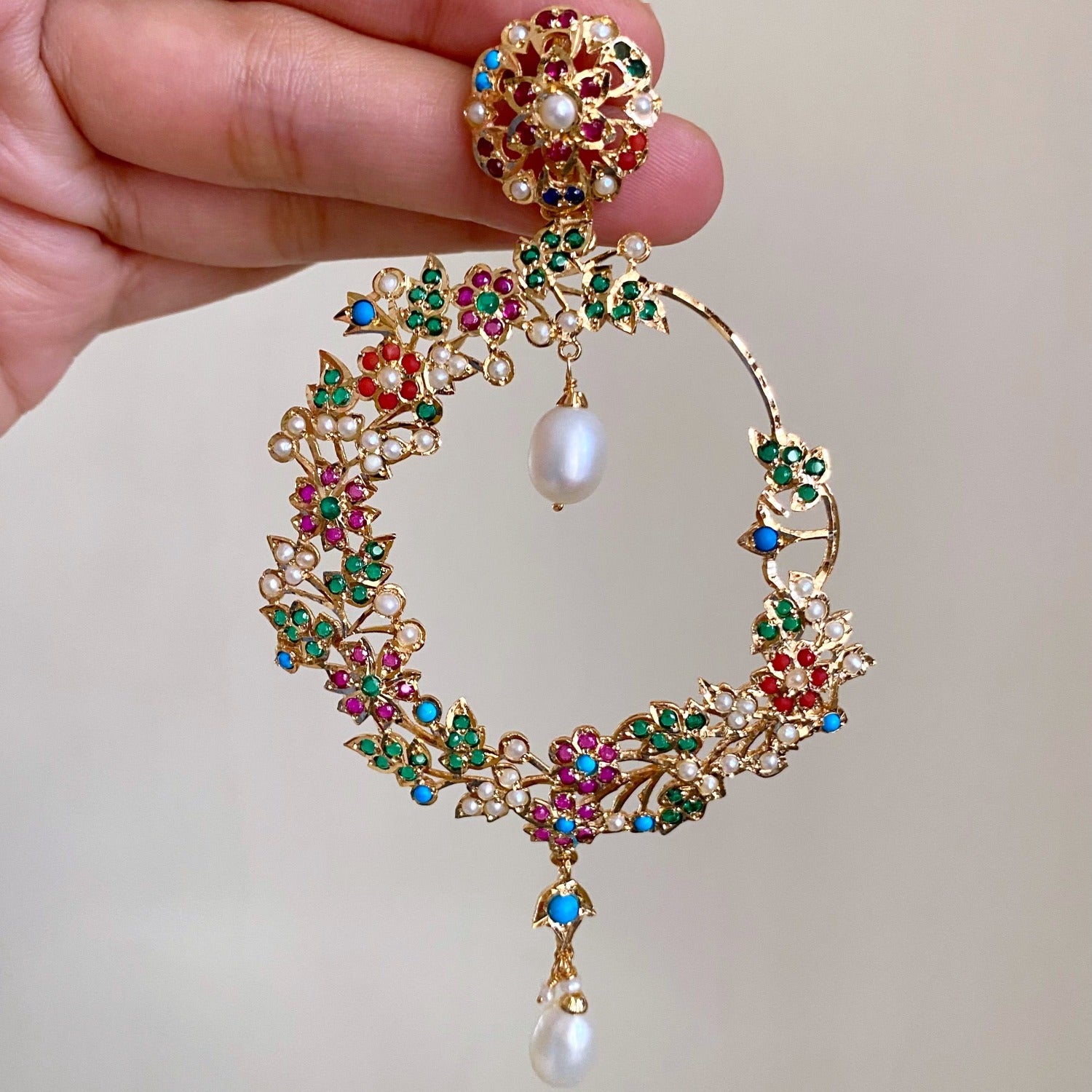 floral navratna earrings for women