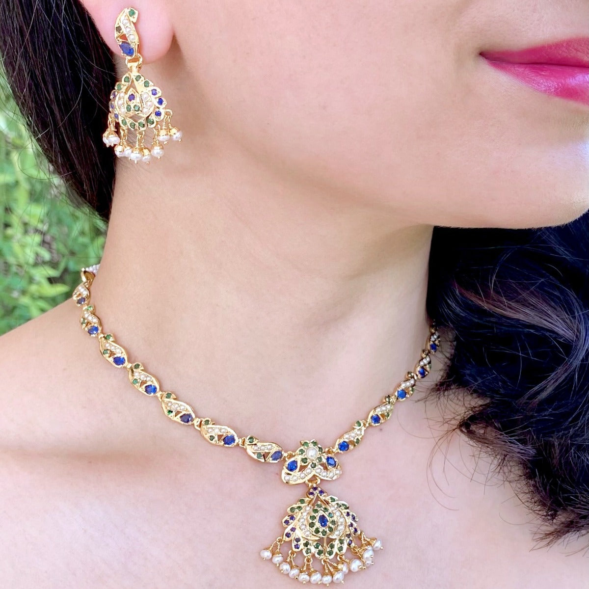 small jadau necklace set under 15000