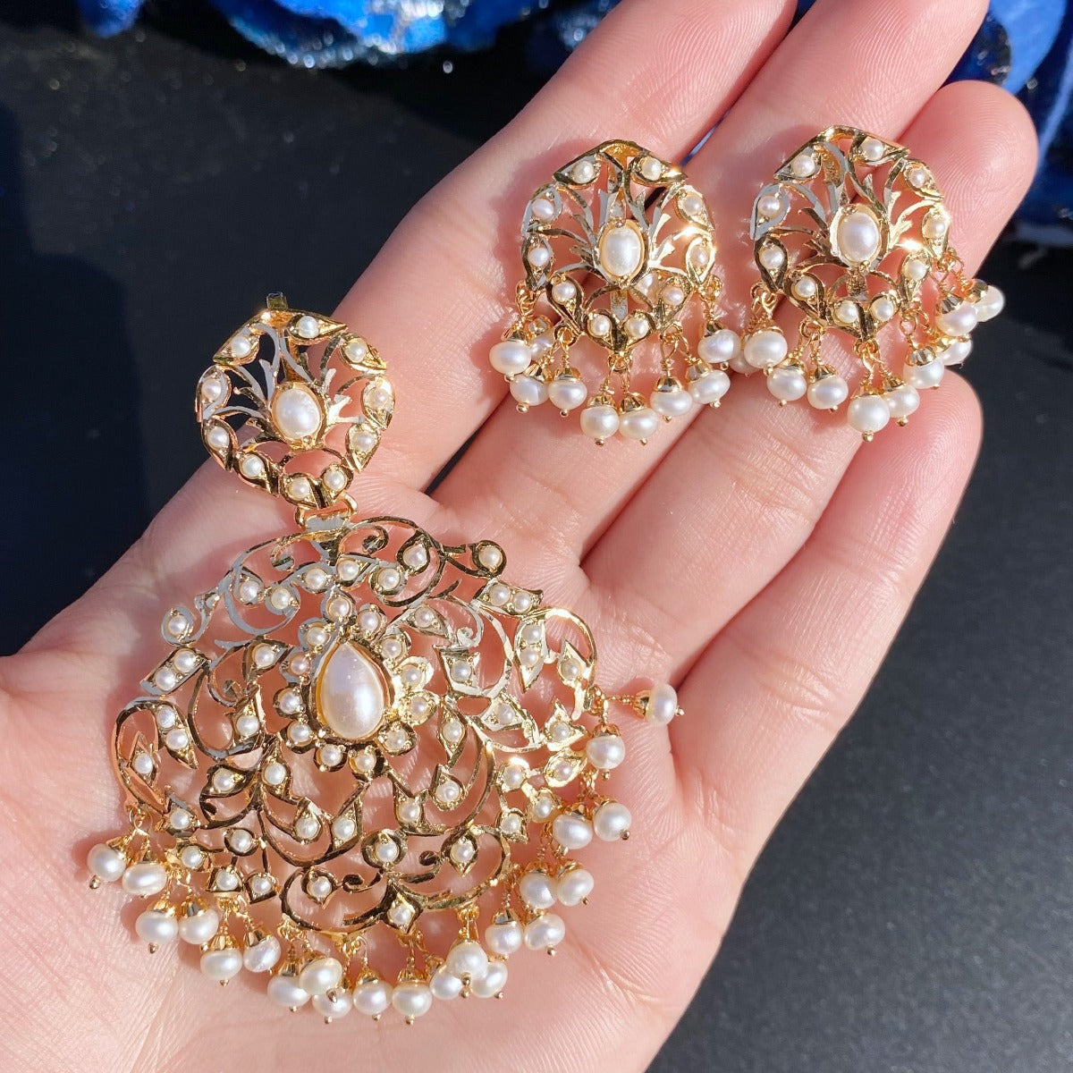 buy gold plated pearl pendant set in mumbai