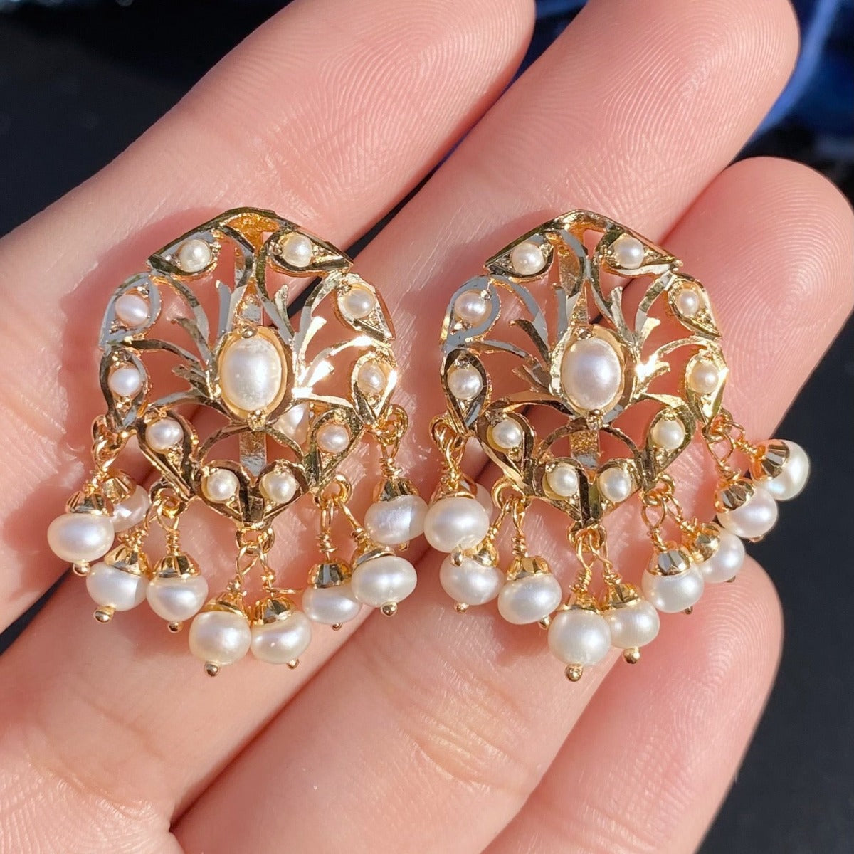 buy gold plated pearl earrings set in mumbai