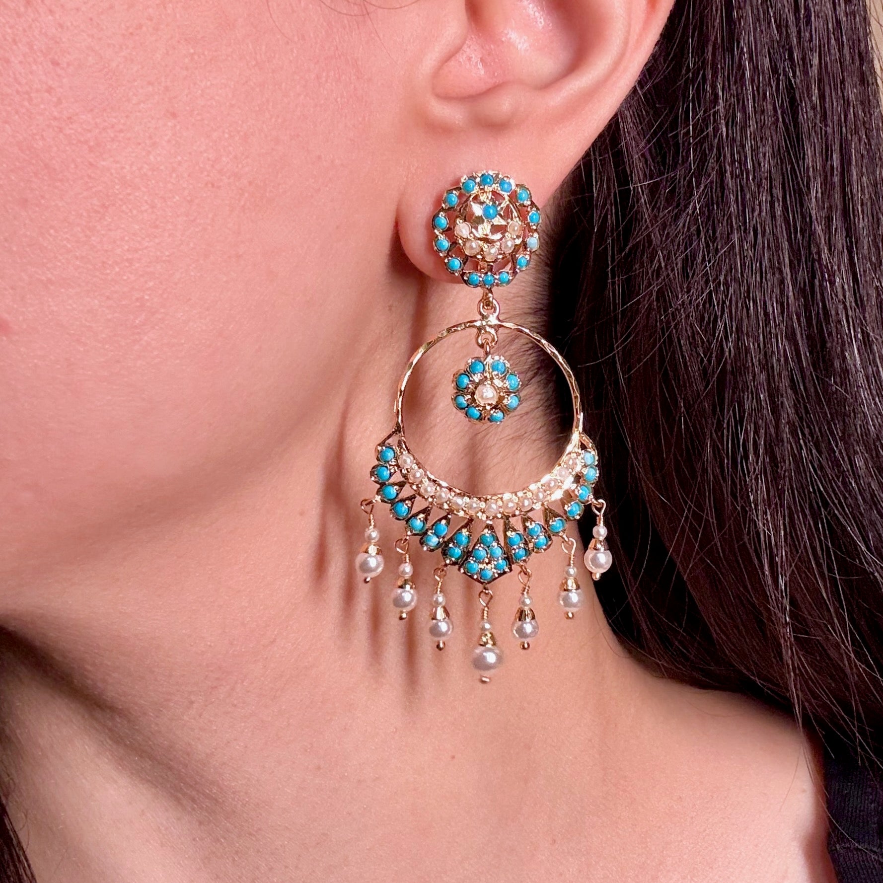 Feroza Danglers | Artificial Jadau Earrings BER 066