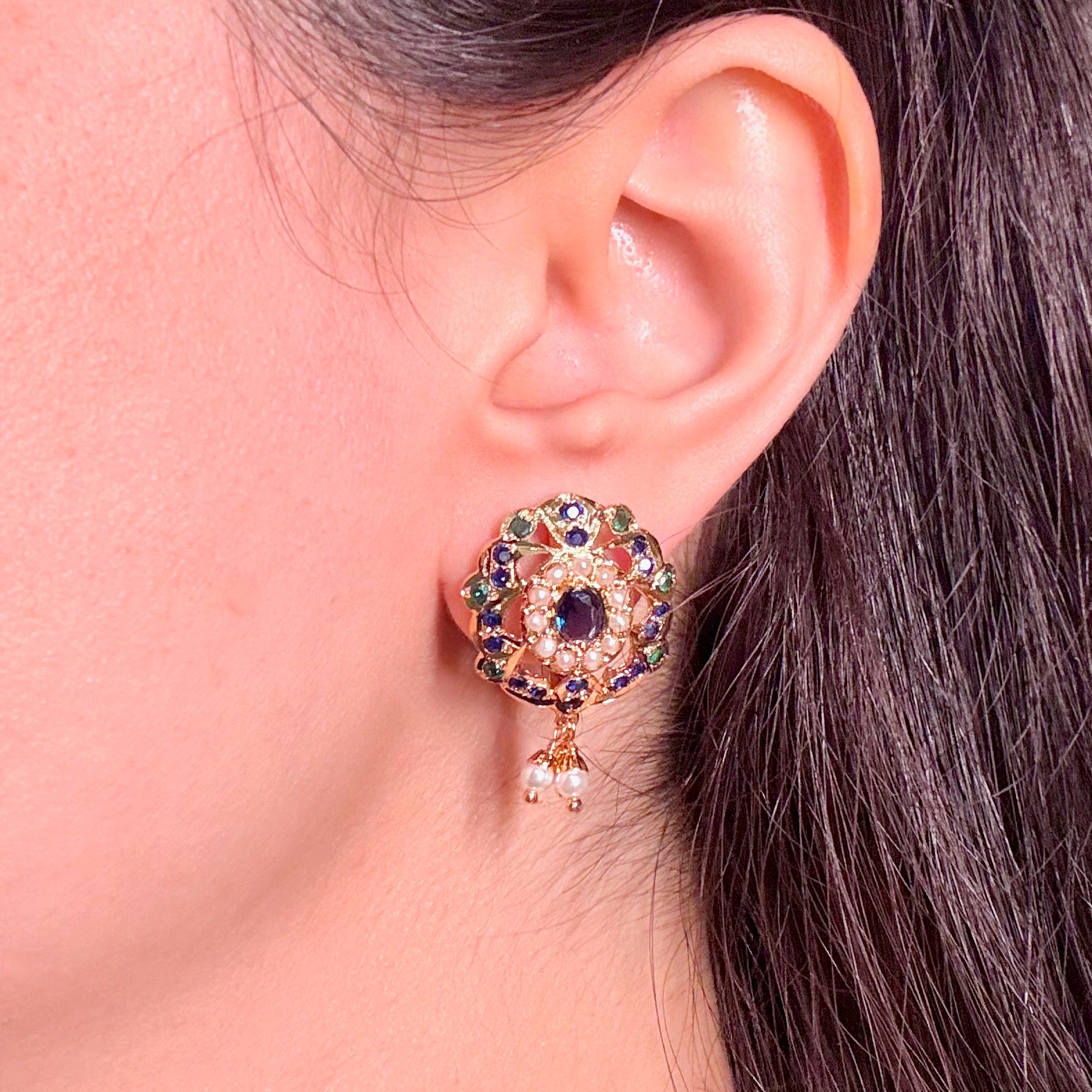 Artificial Jadau Stud Earrings | Multicolored Jadau Tops For Women BER 070