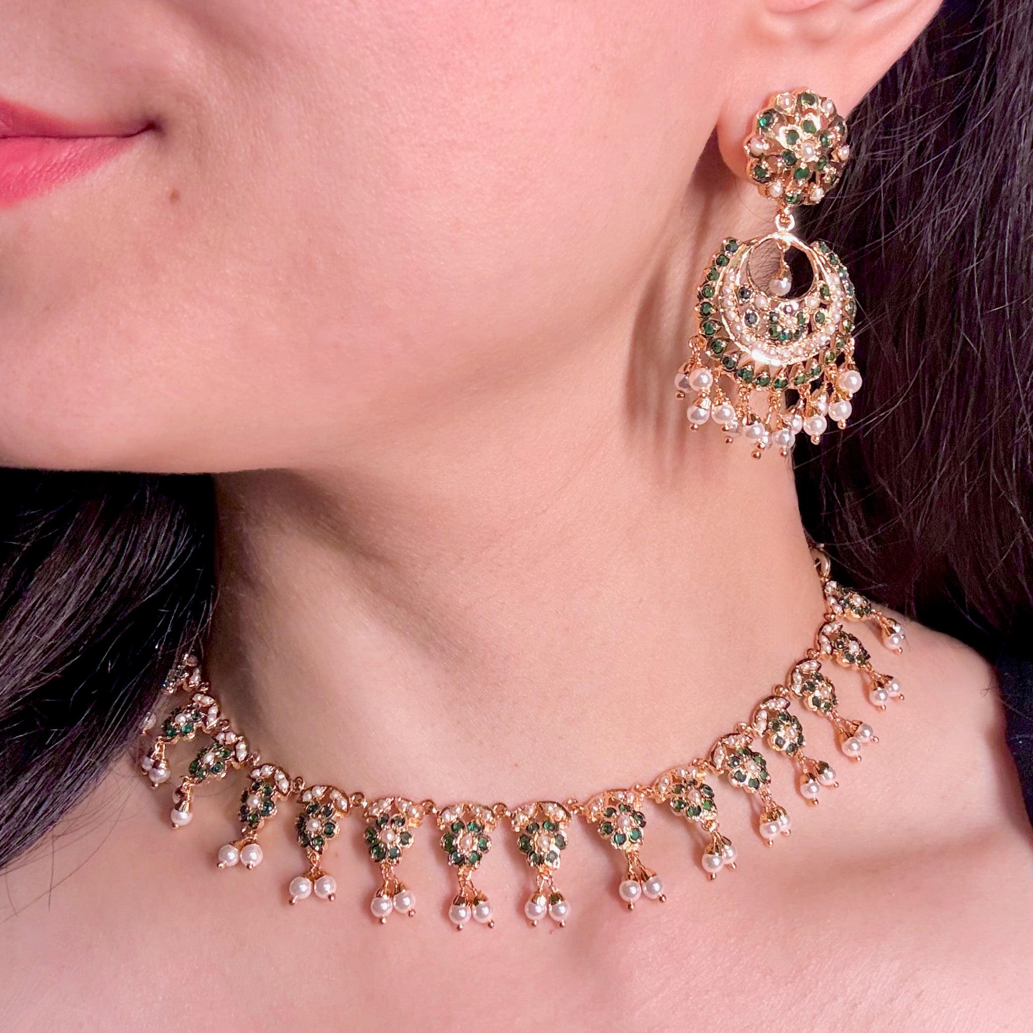 Artificial Jadau Necklace Set With Chandbali Earrings | Gold Plated BNS 002