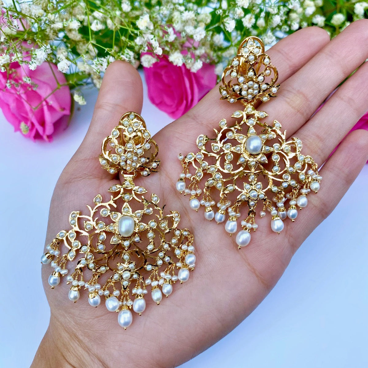 statement pearl earrings gold plated