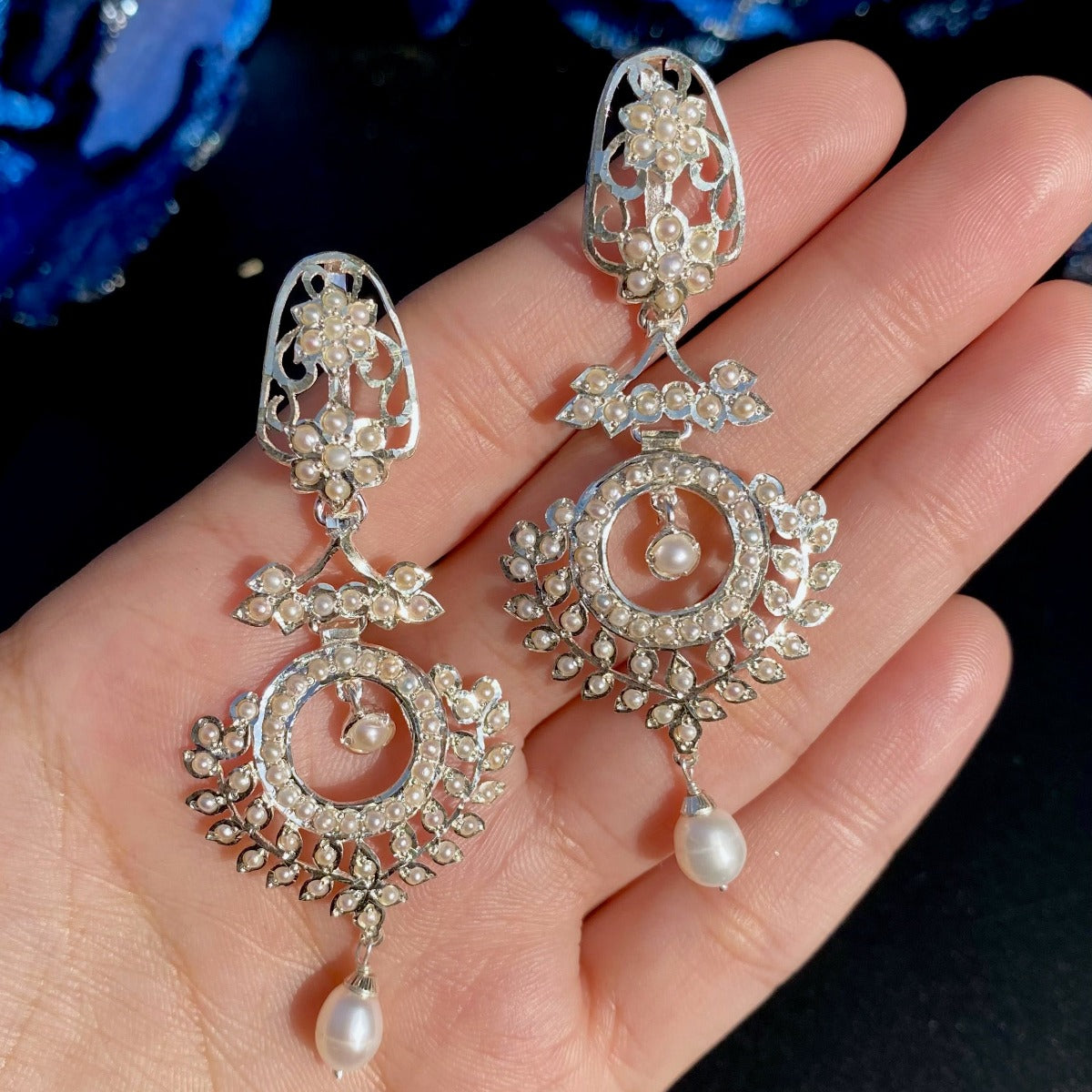 Heavy Work Silver Plated White Cubic Zirconia CZ Long Round Drop Dangle  Earrings | eBay