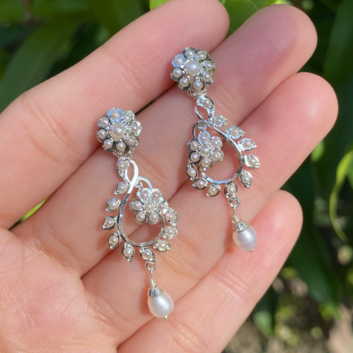 dainty pearl earrings on silver under 5000