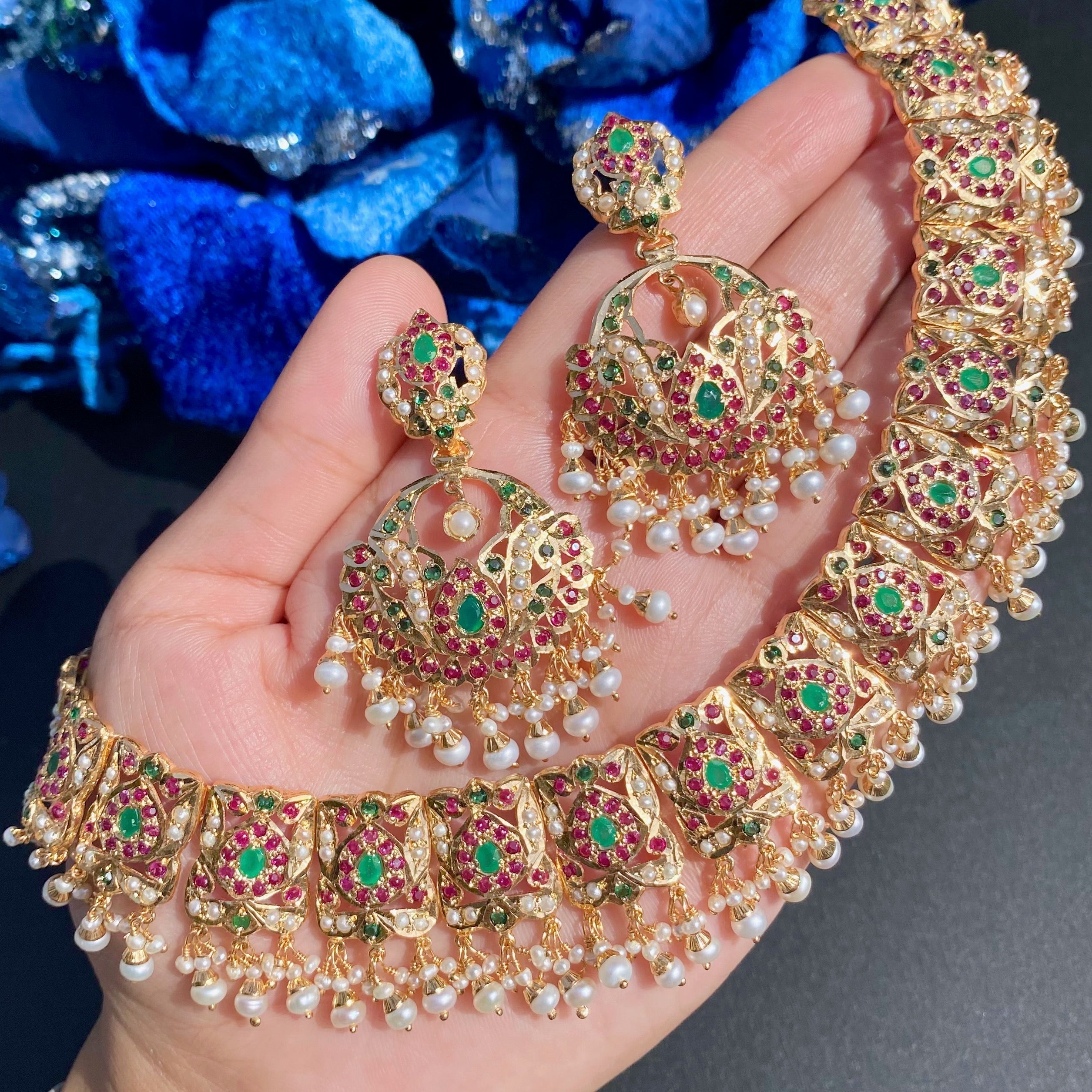 gold plated hyderabadi jadau set